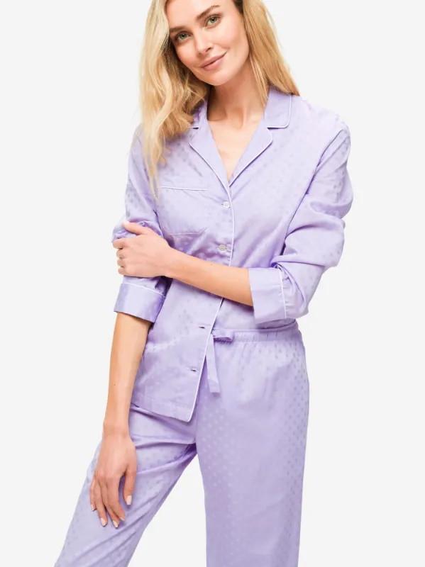 Women's Pyjamas Kate 7 Cotton Jacquard Lilac sold by Derek Rose