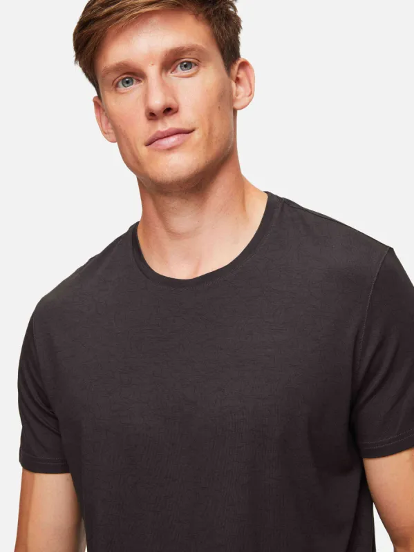 Men's T-Shirt London 9 Bird Print Micro Modal Black sold by Derek Rose