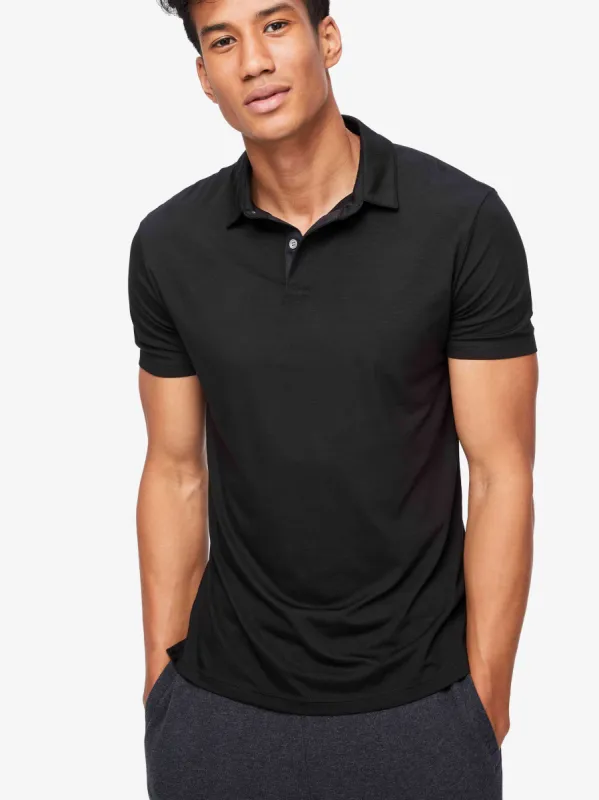 Men's Polo Shirt Basel Micro Modal Stretch Black sold by Derek Rose