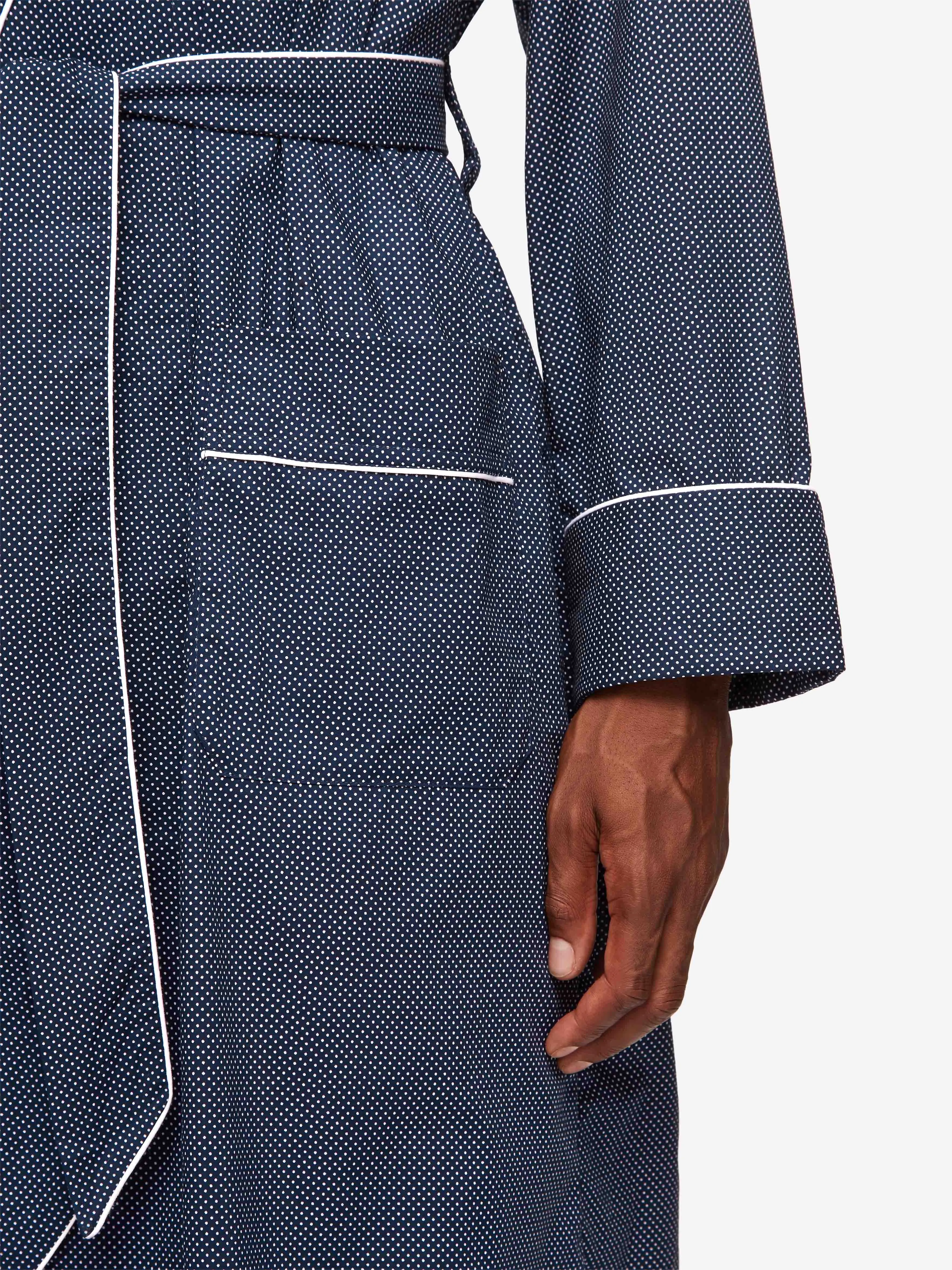 Men's Robe Cotton Batiste Navy Pin Dot Print sold by Derek Rose product image thumbnail 5