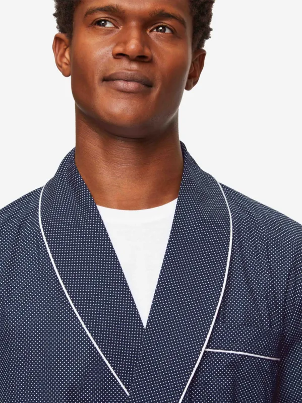 Men's Robe Cotton Batiste Navy Pin Dot Print sold by Derek Rose