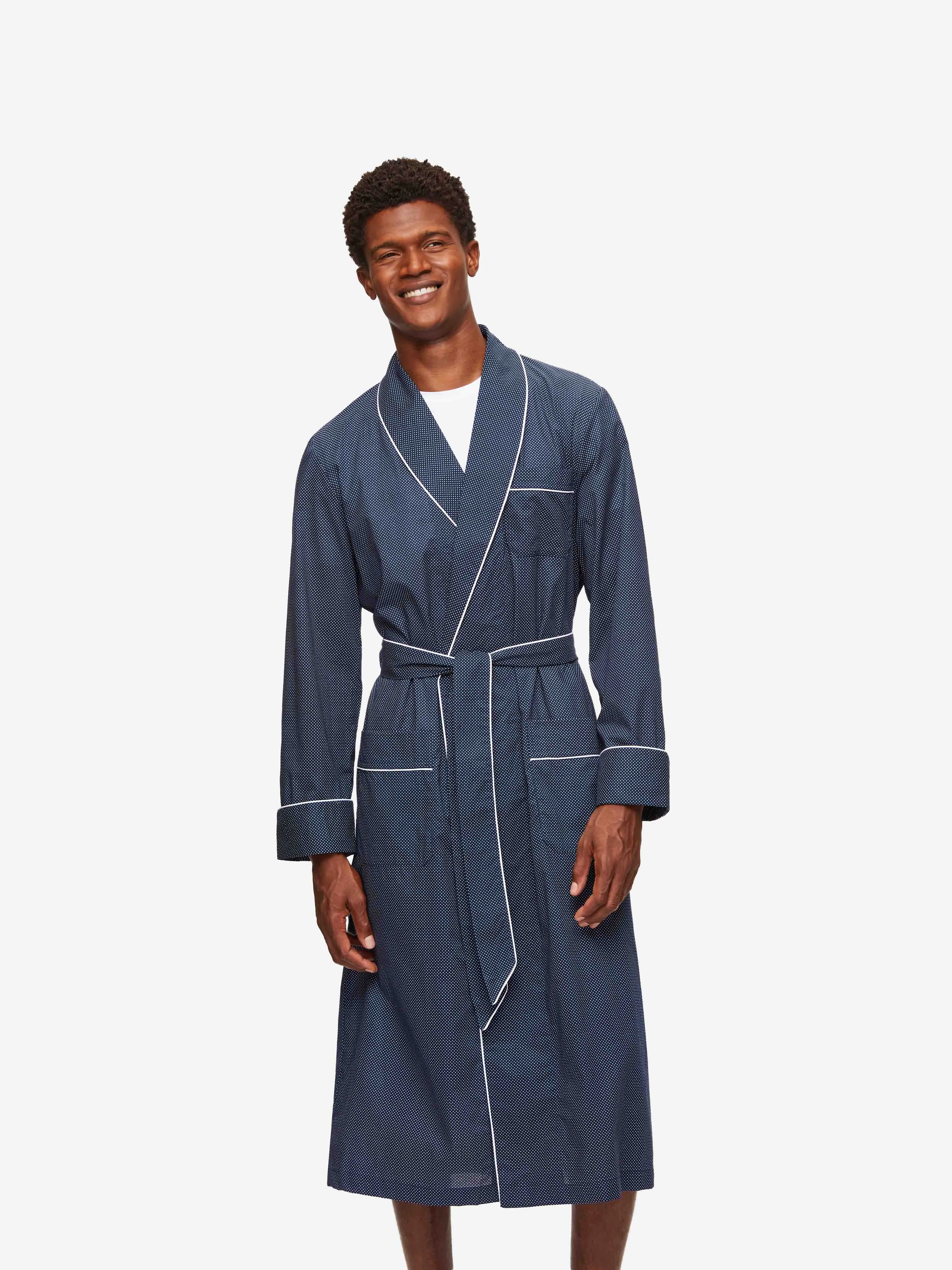 Men's Robe Cotton Batiste Navy Pin Dot Print sold by Derek Rose product image thumbnail 4