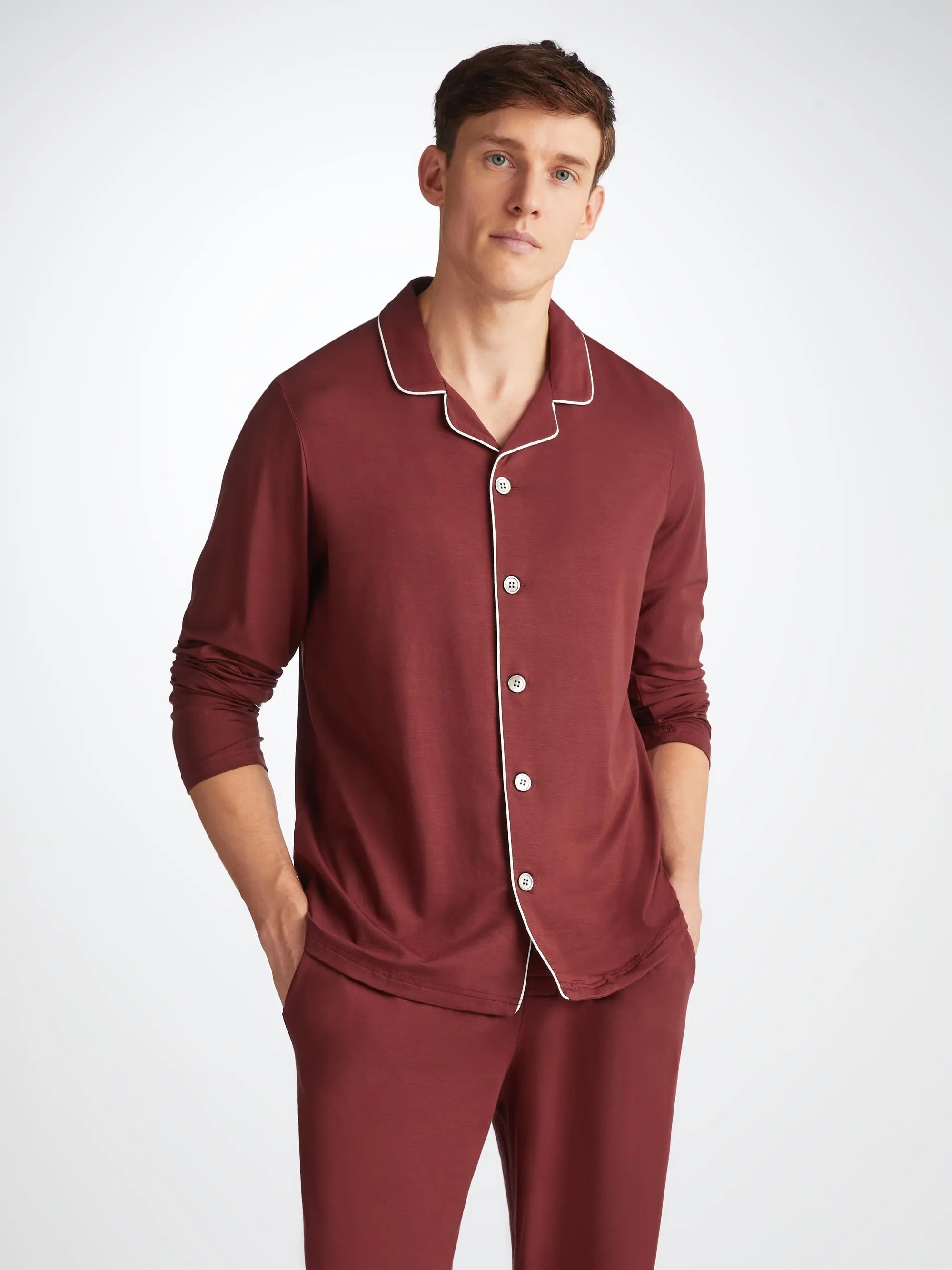 Men's Pajamas Basel Micro Modal Stretch Burgundy sold by Derek Rose product image thumbnail 3