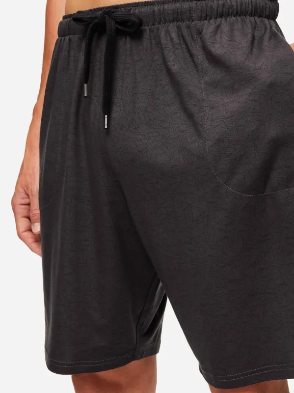 Men's Lounge Shorts London 9 Bird Print Micro Modal Black sold by Derek Rose
