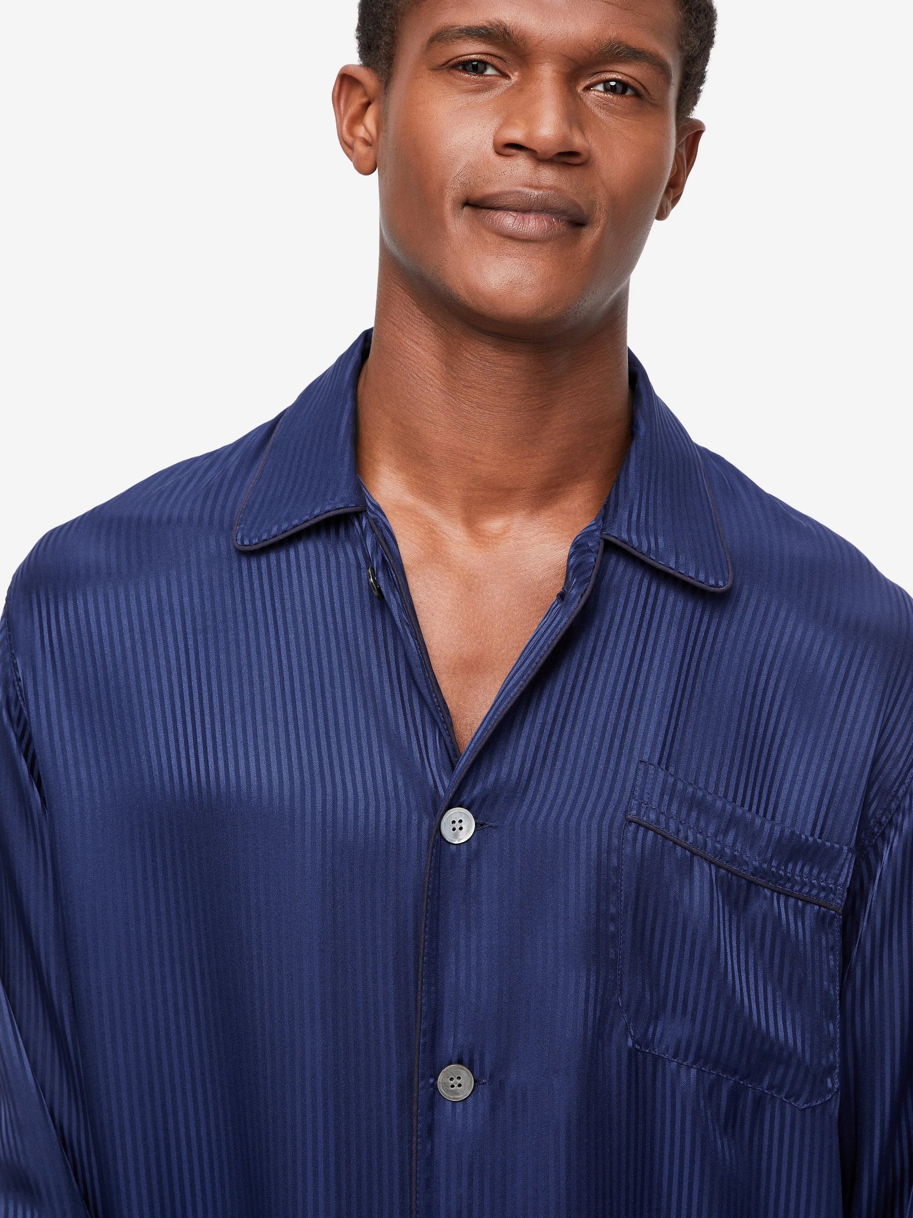 Woburn Silk Pajamas Navy Blue Stripe sold by Derek Rose product image thumbnail 5