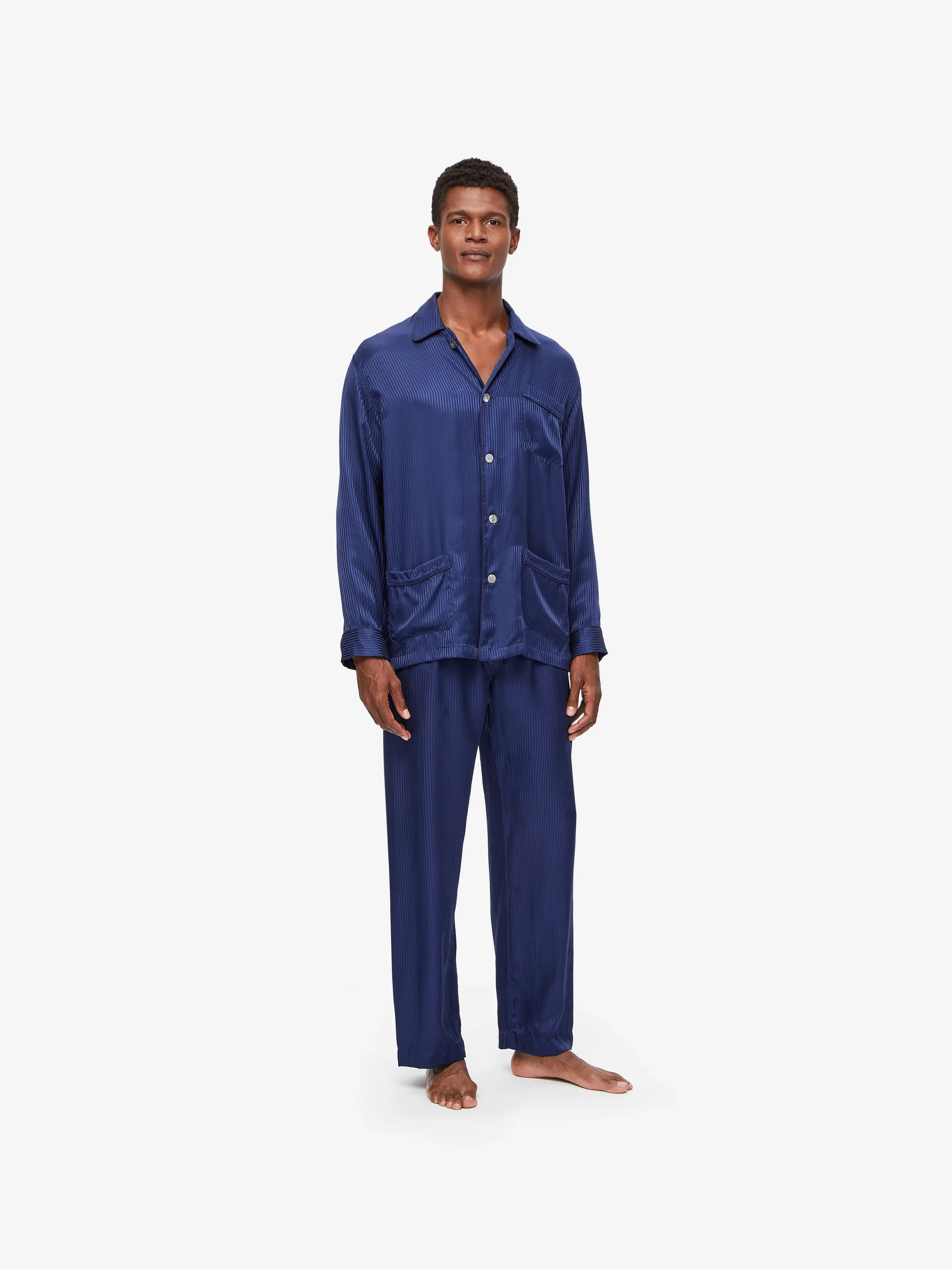 Woburn Silk Pajamas Navy Blue Stripe sold by Derek Rose product image thumbnail 3