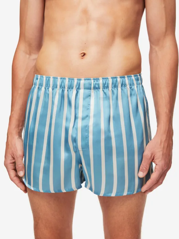 Men's Modern Fit Boxers Brindisi 88 Silk Satin Blue sold by Derek Rose
