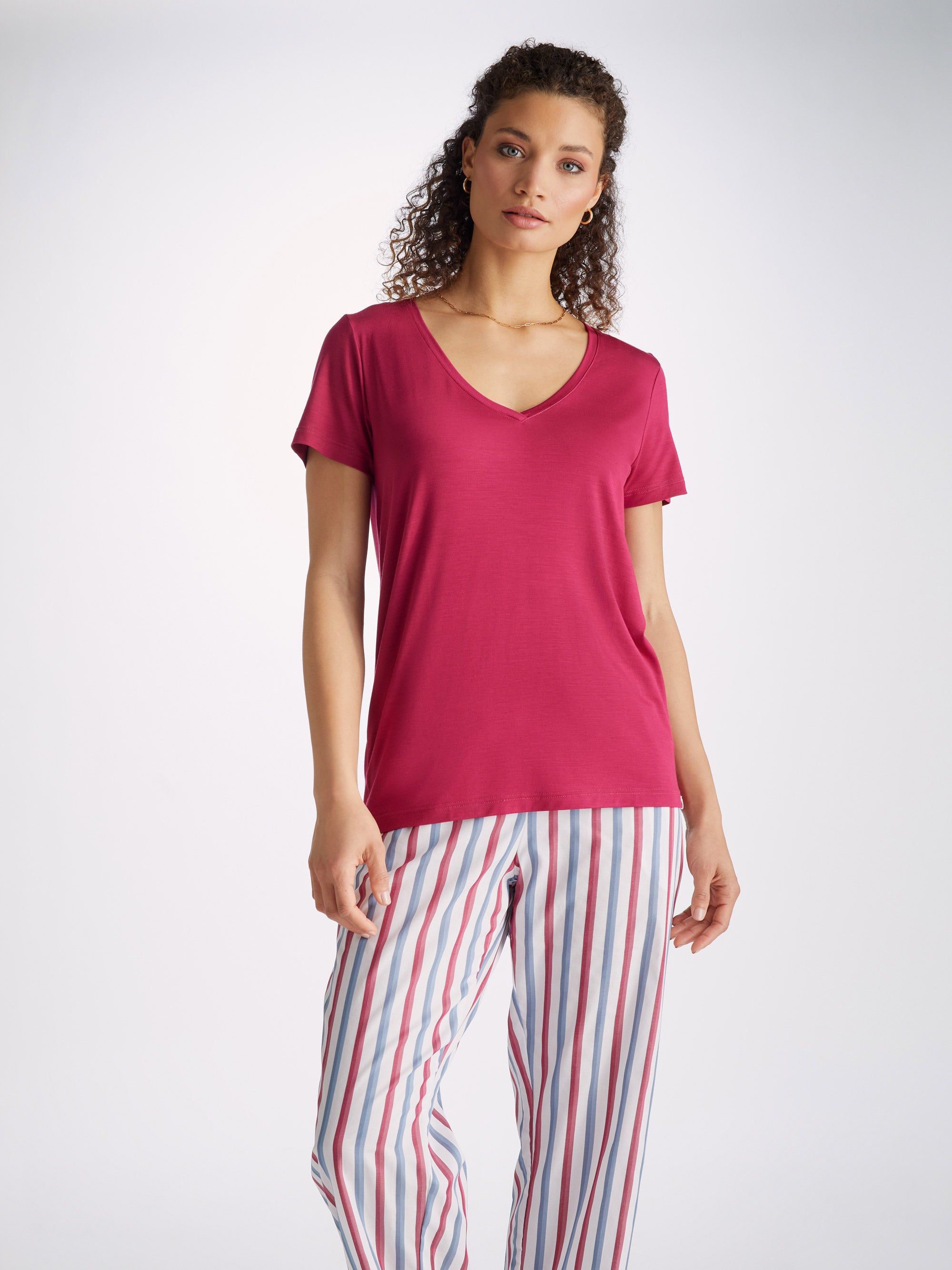 Women's V-Neck T-Shirt Lara Micro Modal Stretch Berry sold by Derek Rose product image thumbnail 5