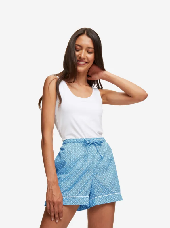 Women's Lounge Shorts Ledbury 56 Cotton Batiste Blue sold by Derek Rose