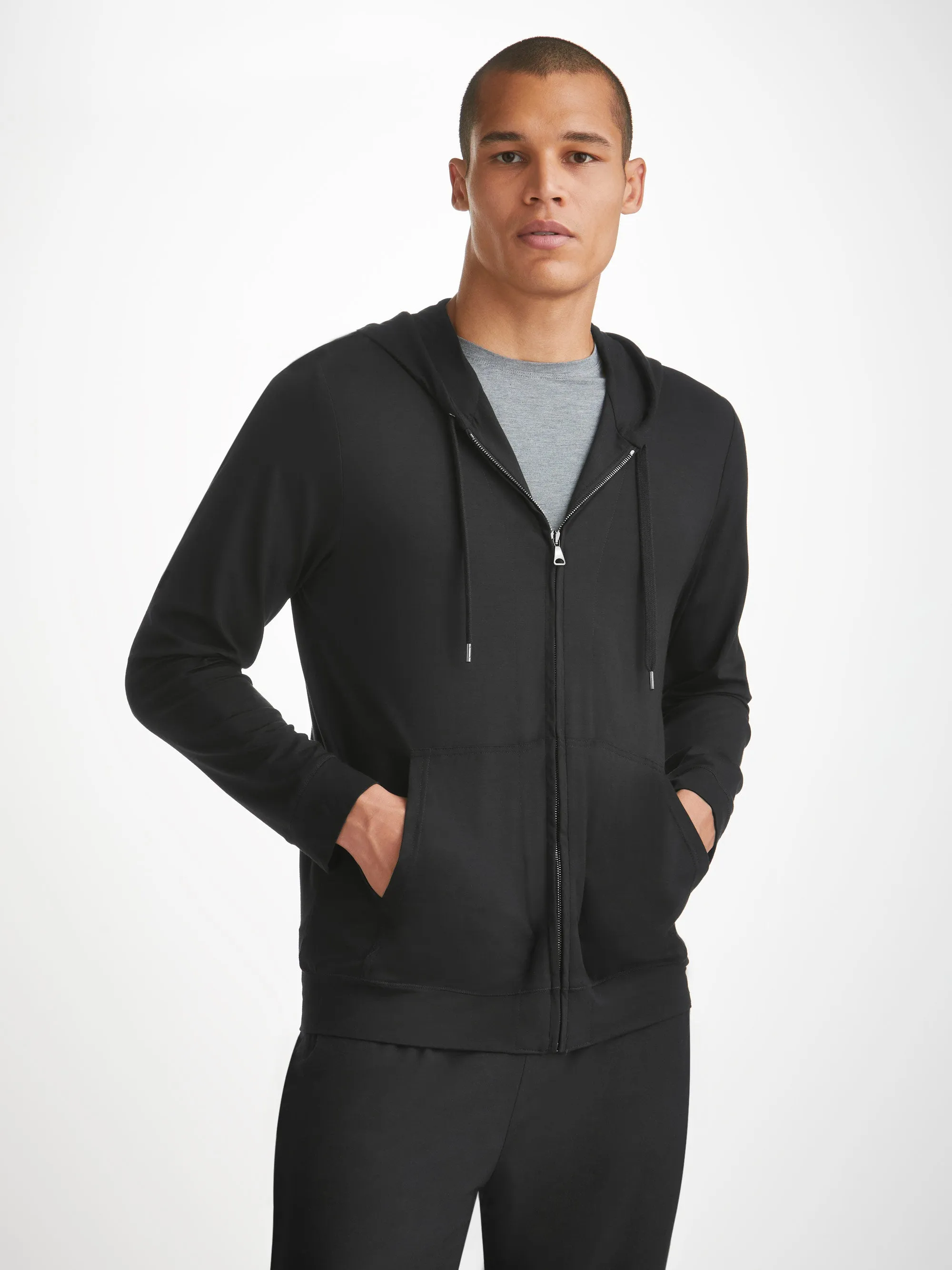 Men's Zip Up Hoodie Basel Micro Modal Stretch Black sold by Derek Rose