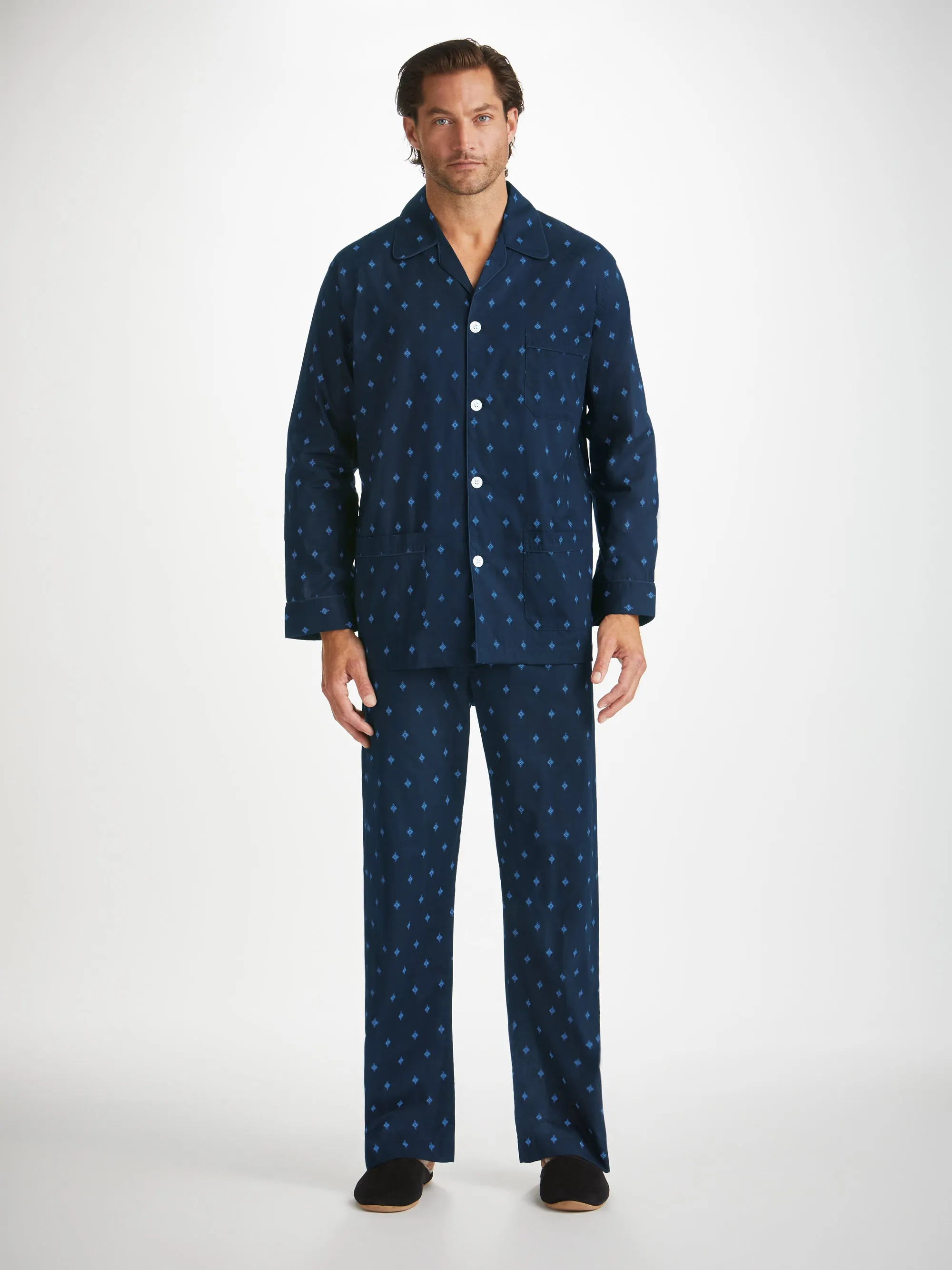 Men's Classic Fit Pyjamas Nelson 98 Cotton Batiste Navy sold by Derek Rose product image thumbnail 3