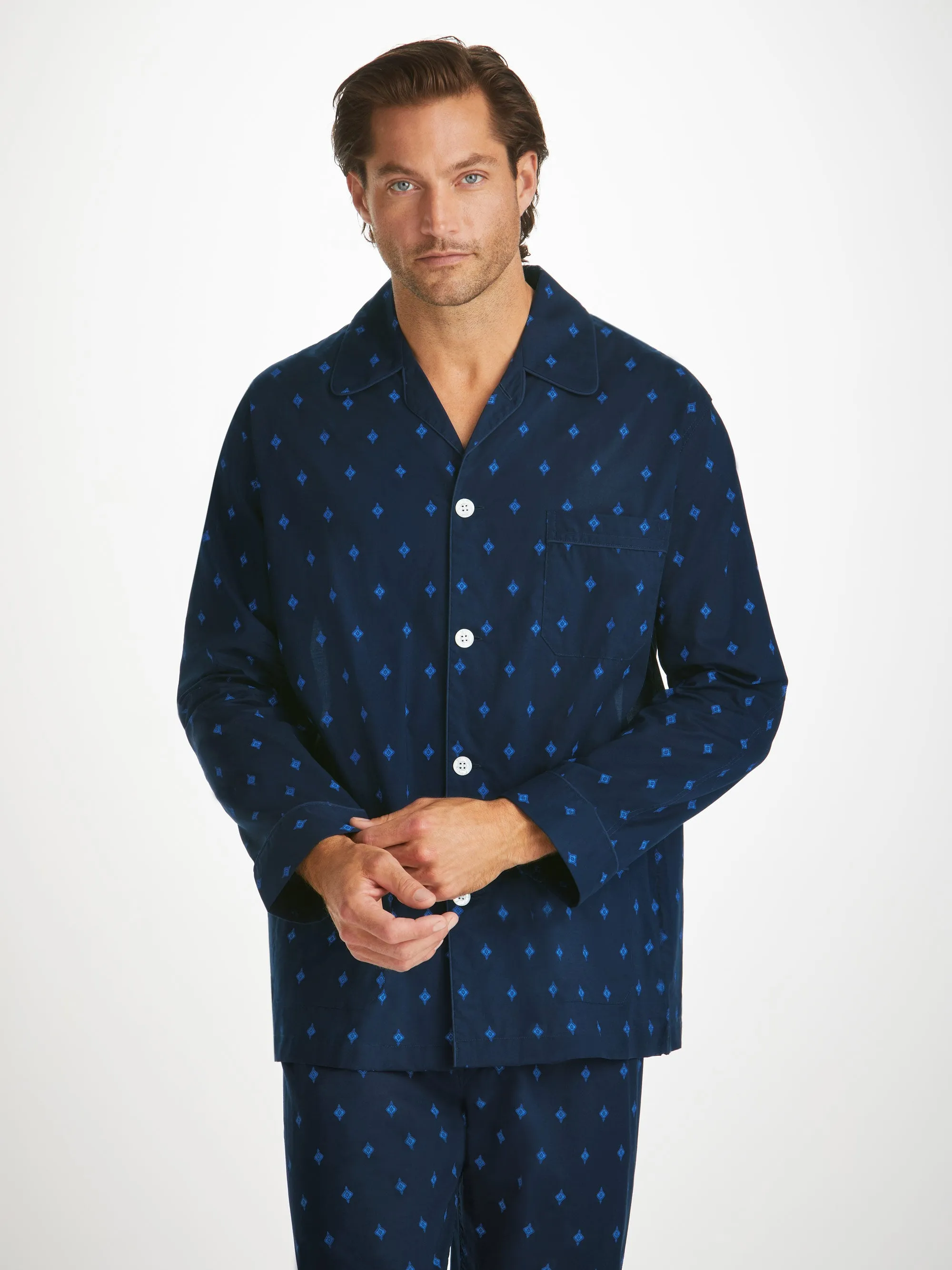 Men's Classic Fit Pyjamas Nelson 98 Cotton Batiste Navy sold by Derek Rose