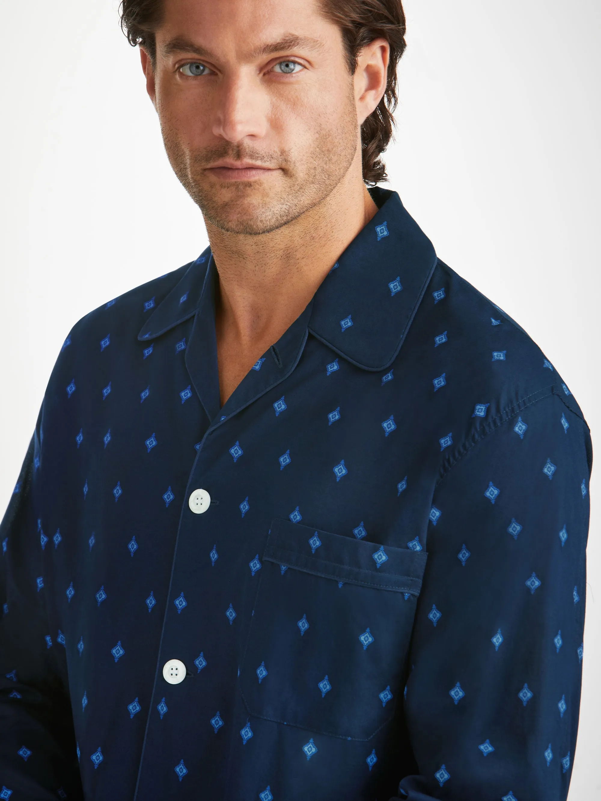 Men's Classic Fit Pyjamas Nelson 98 Cotton Batiste Navy sold by Derek Rose product image thumbnail 5