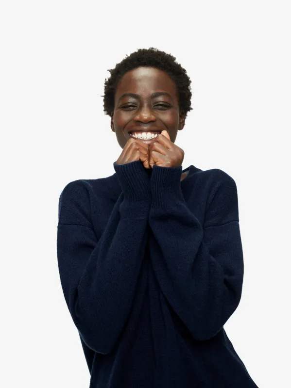 Women's Relaxed Sweater Daphne Cashmere Navy sold by Derek Rose