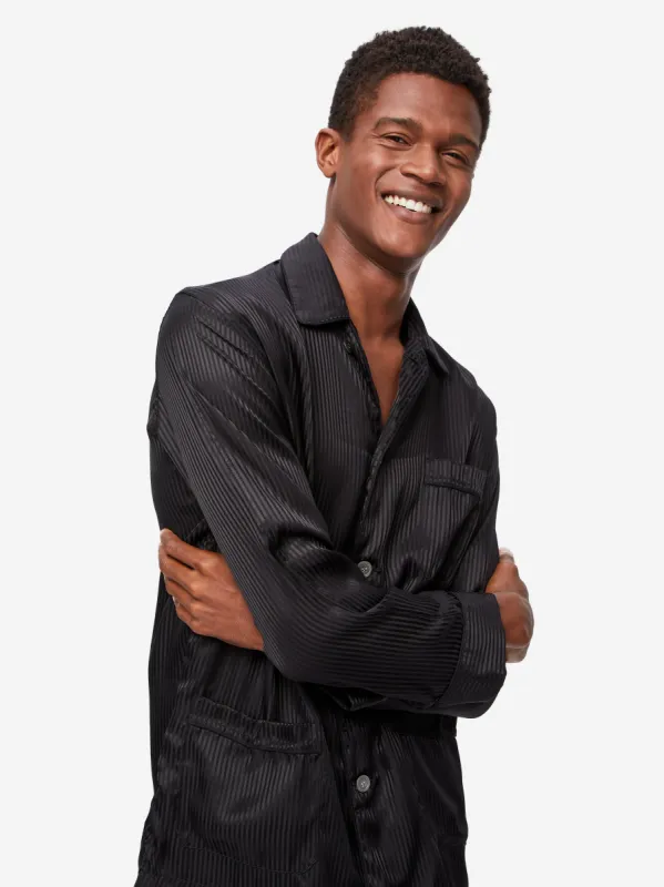Woburn Silk Pajamas Black Stripe made by Derek Rose