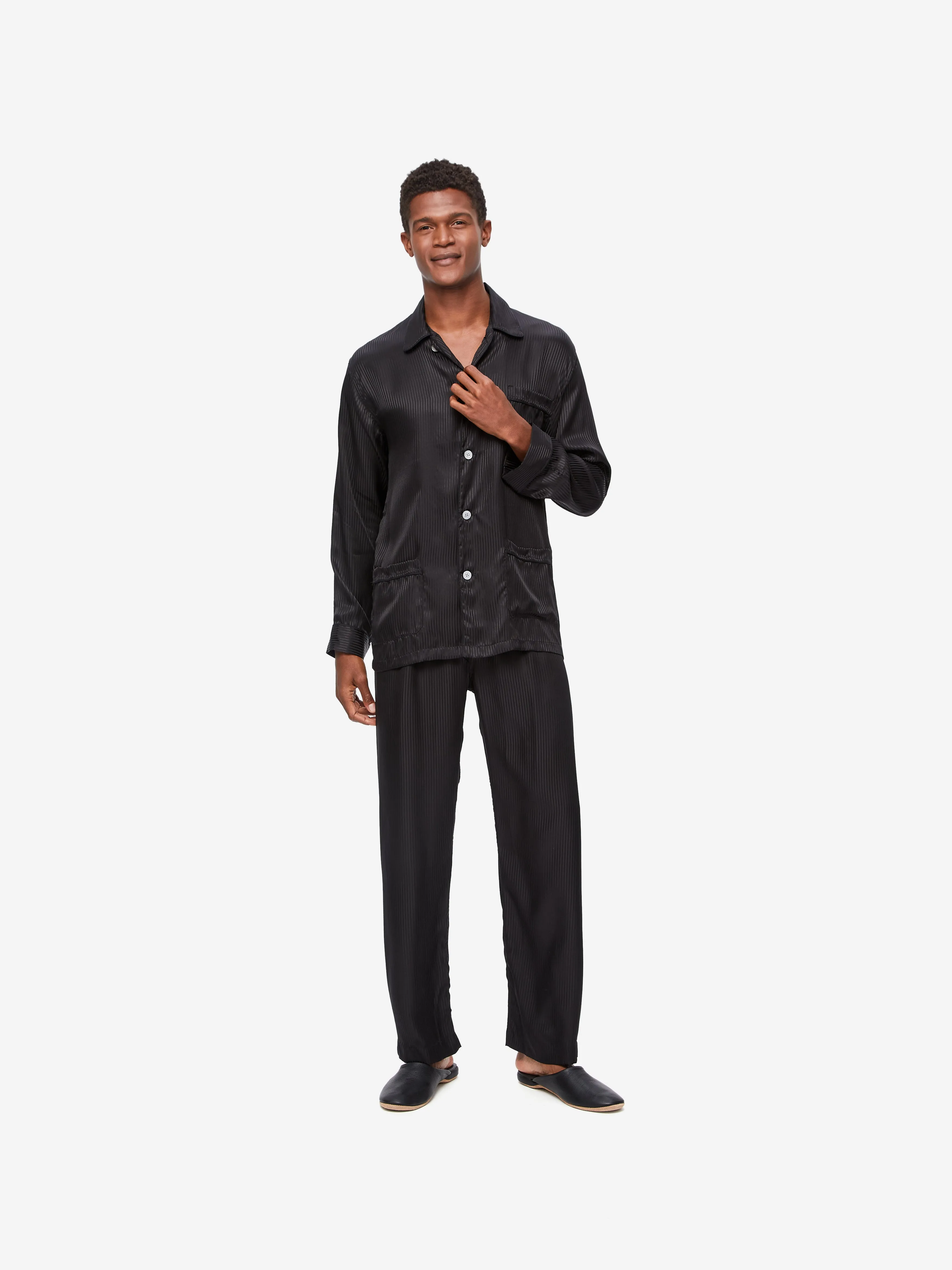Woburn Silk Pajamas Black Stripe sold by Derek Rose product image thumbnail 3