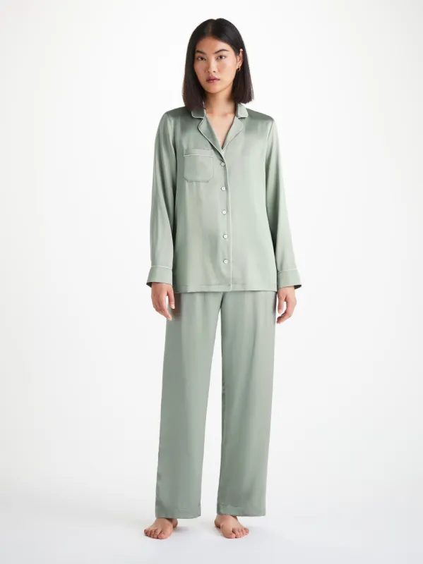 Women's Pajamas Bailey Silk Satin Sage sold by Derek Rose