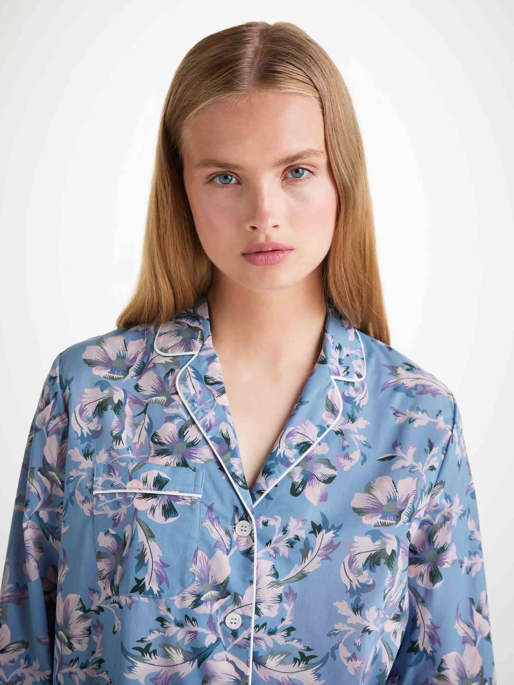 Women's Pajamas Cotton Batiste Blue Wildflower Print sold by Derek Rose product image thumbnail 5