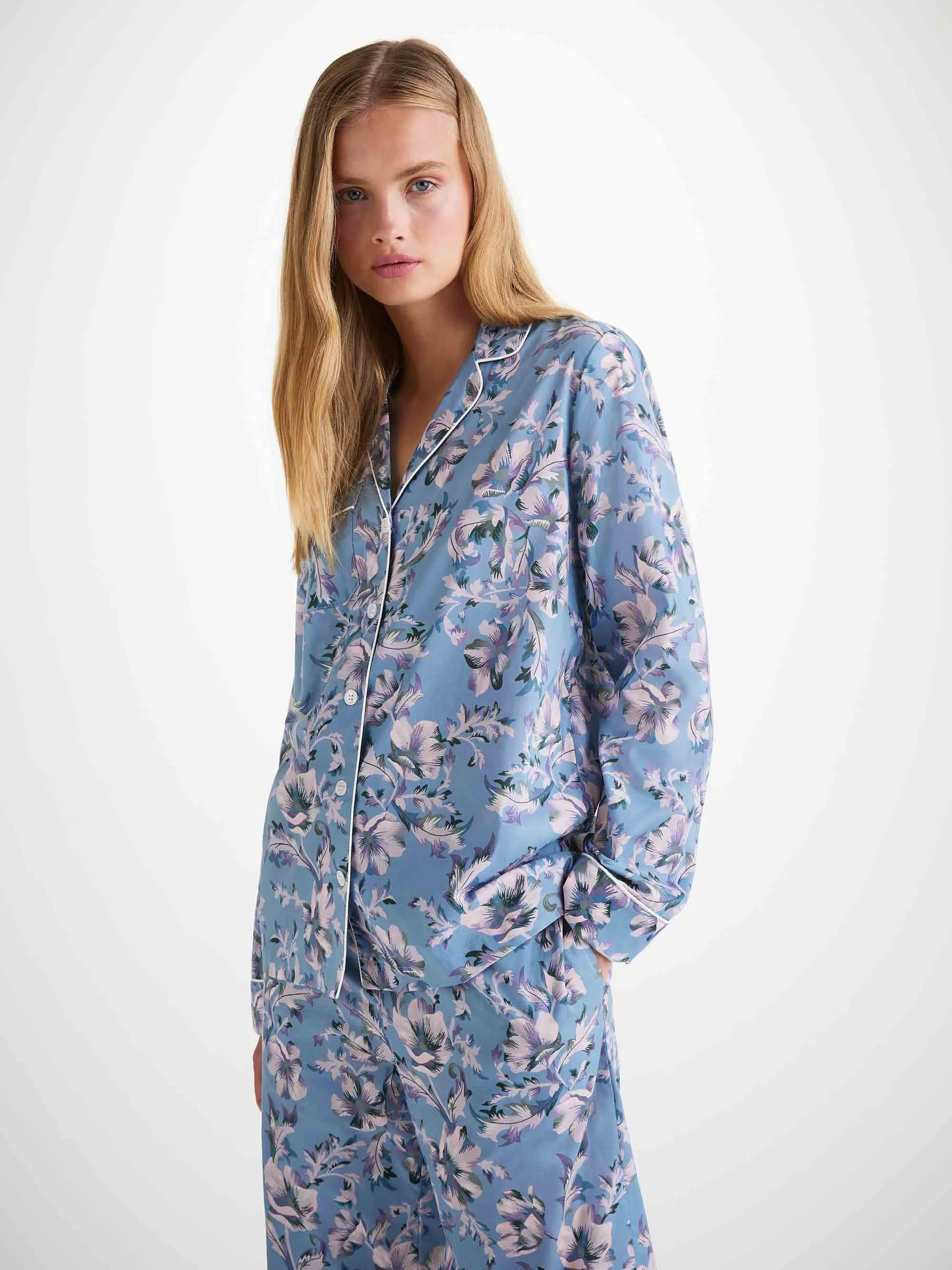 Women's Pajamas Cotton Batiste Blue Wildflower Print sold by Derek Rose product image thumbnail 3