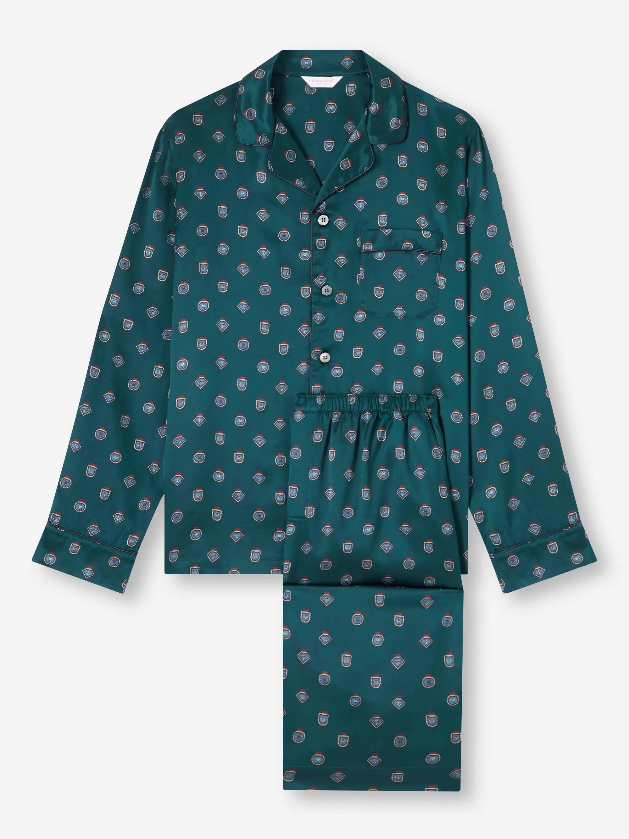 Men's Pajamas Silk Satin Green Badge Print sold by Derek Rose product image thumbnail 2
