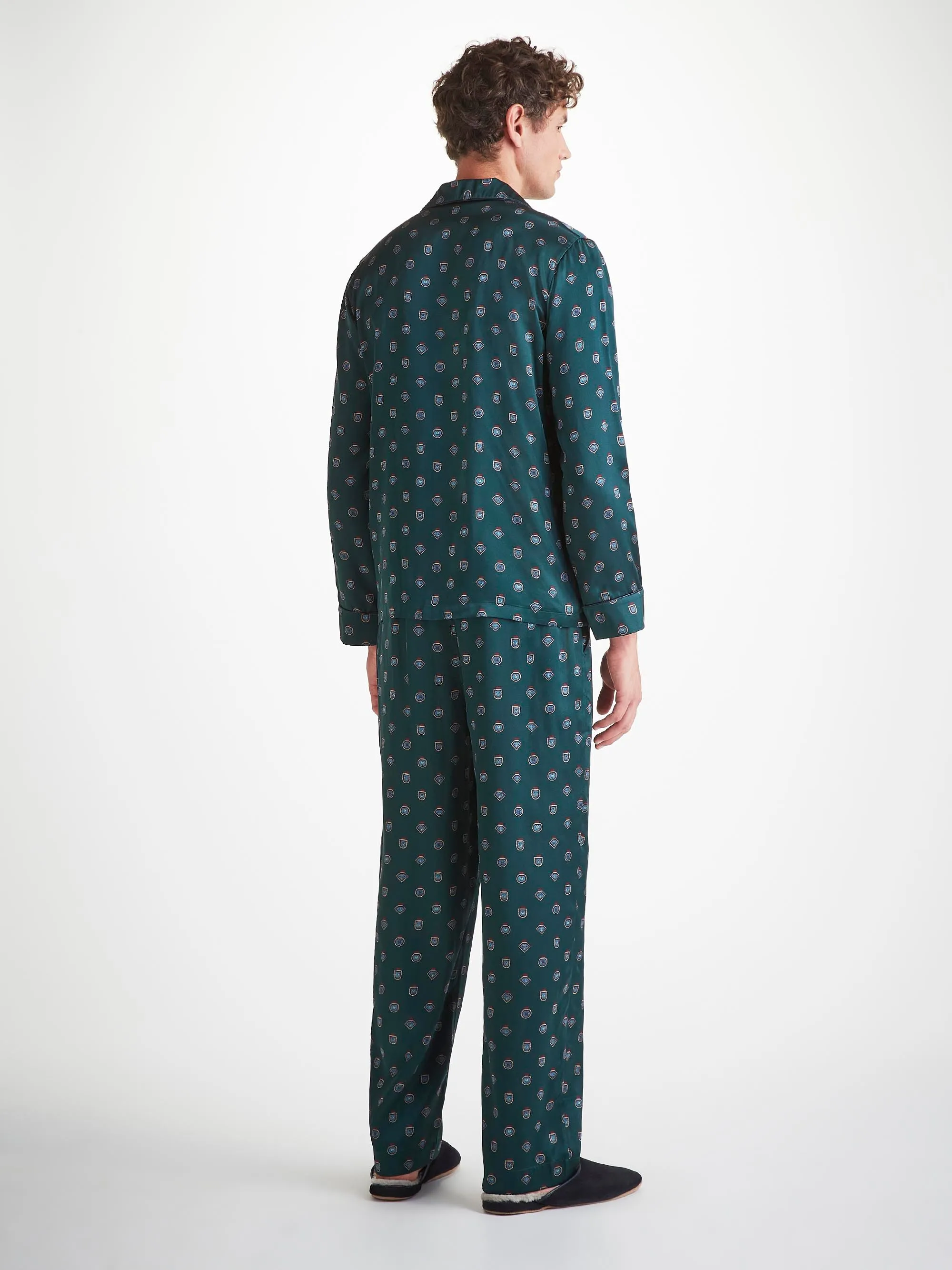 Men's Pajamas Silk Satin Green Badge Print sold by Derek Rose product image thumbnail 4