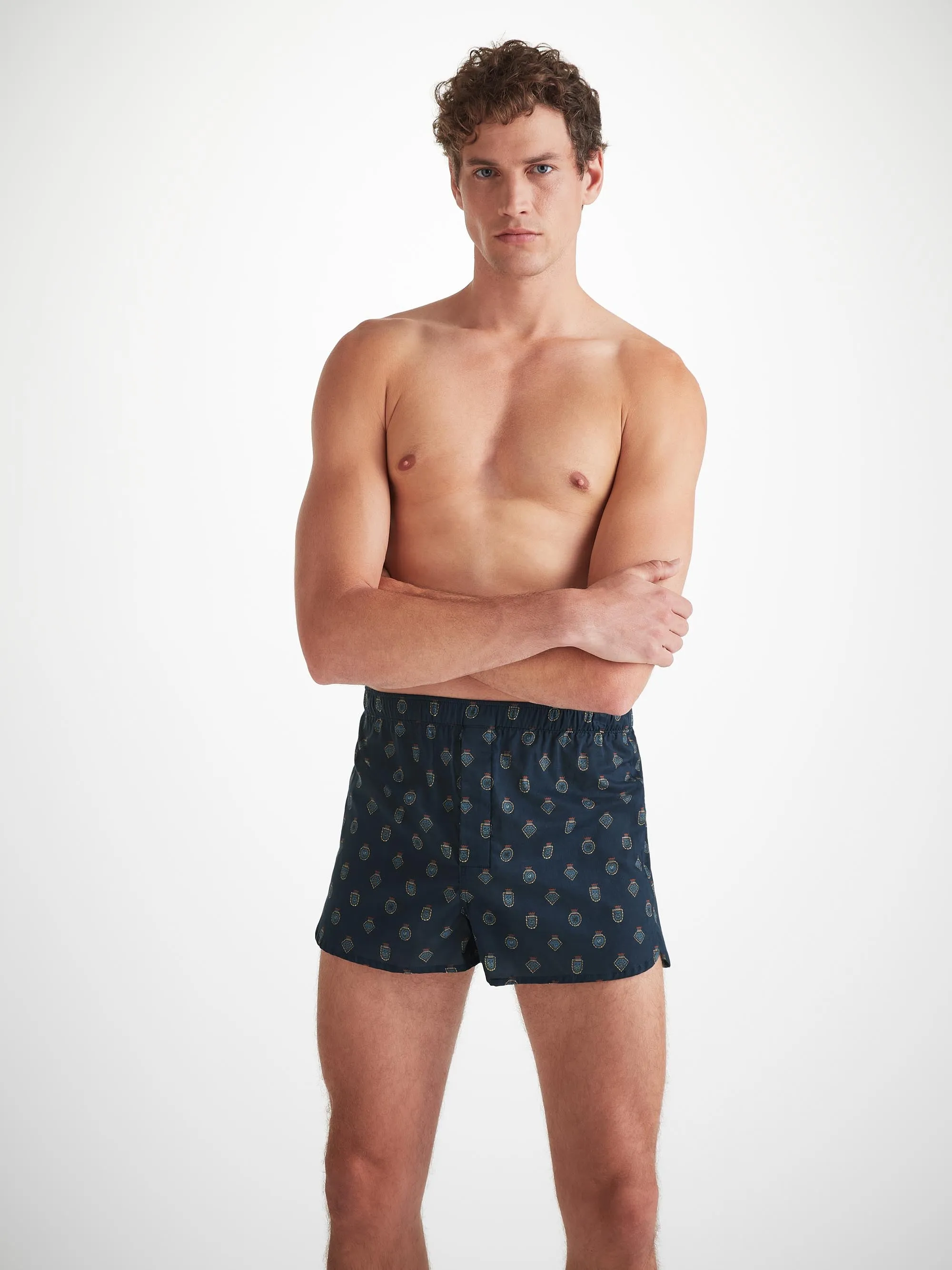 Men's Modern Fit Boxers Cotton Batiste Navy Badge Print sold by Derek Rose product image thumbnail 5