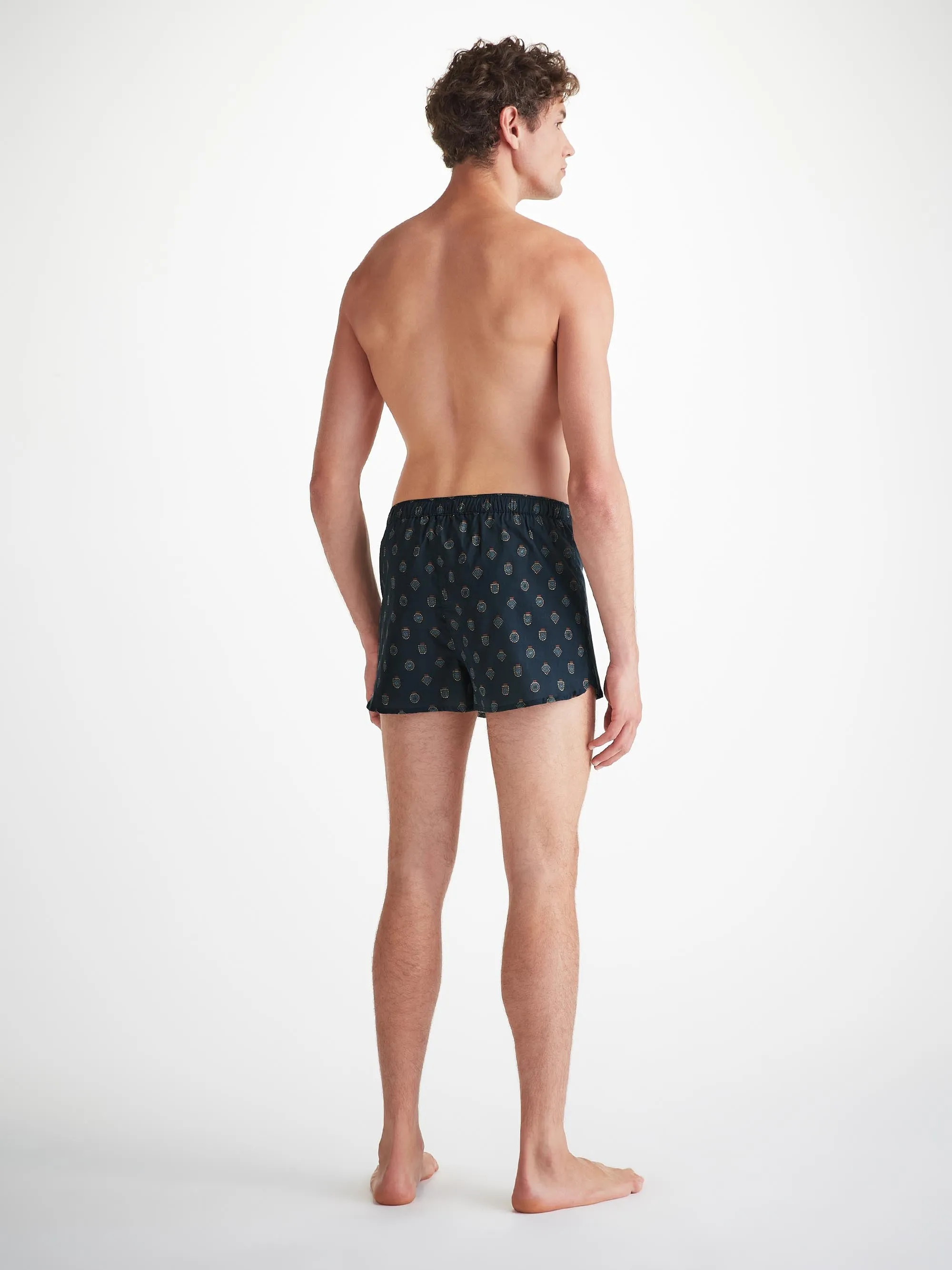 Men's Modern Fit Boxers Cotton Batiste Navy Badge Print sold by Derek Rose product image thumbnail 4