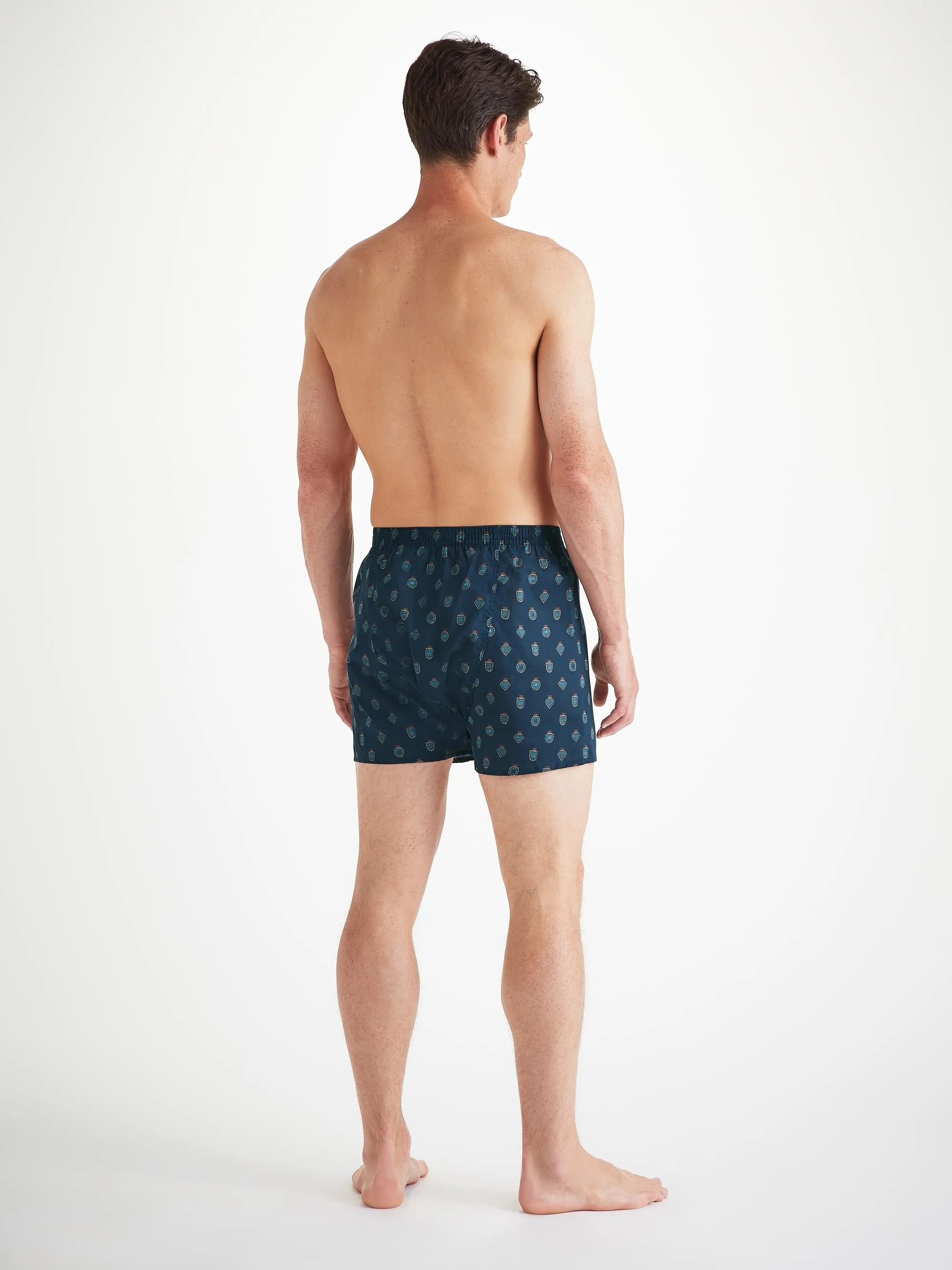 Men's Classic Fit Boxers Cotton Batiste Navy Badge Print sold by Derek Rose product image thumbnail 4