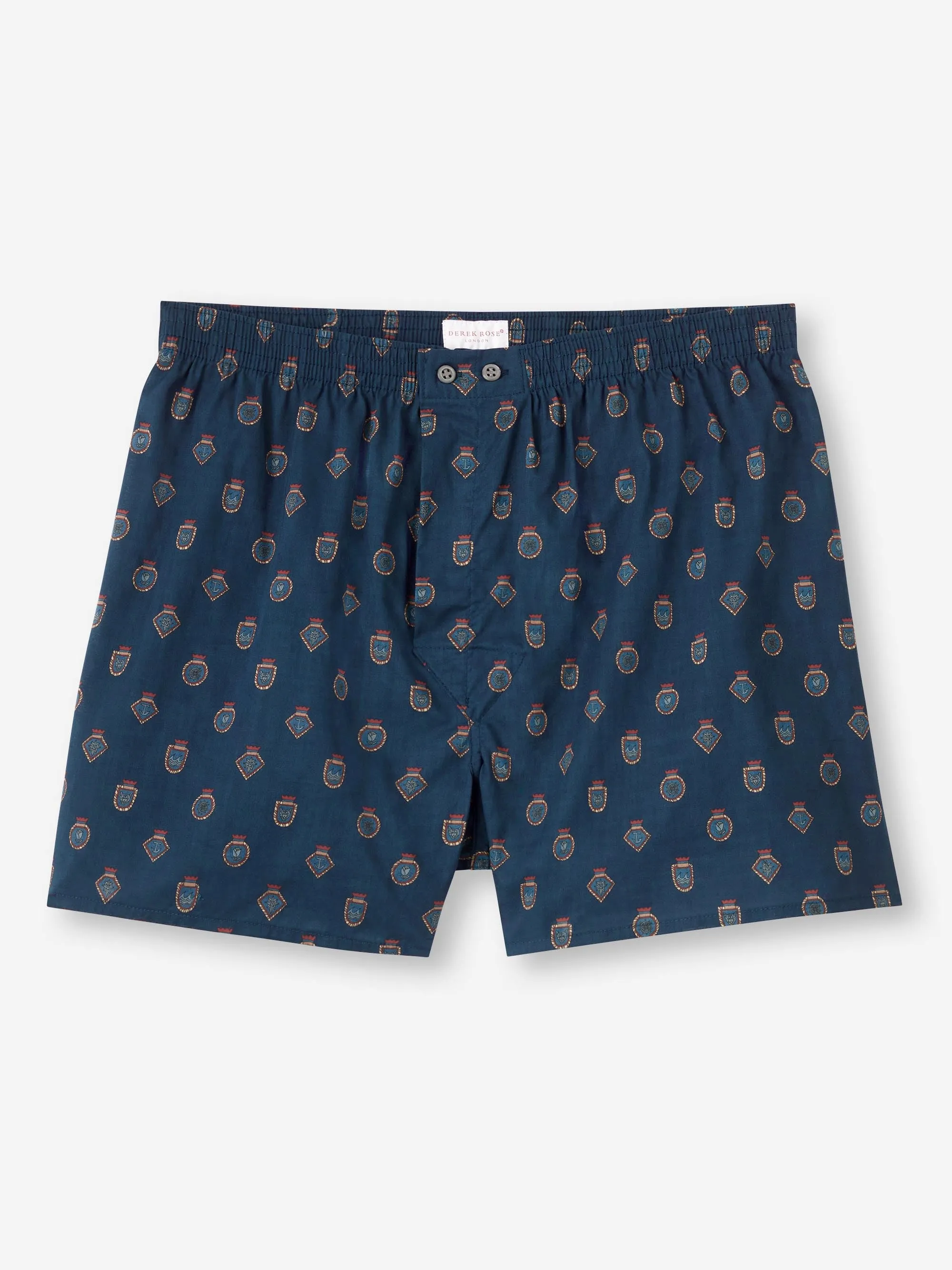 Men's Classic Fit Boxers Cotton Batiste Navy Badge Print sold by Derek Rose product image thumbnail 2