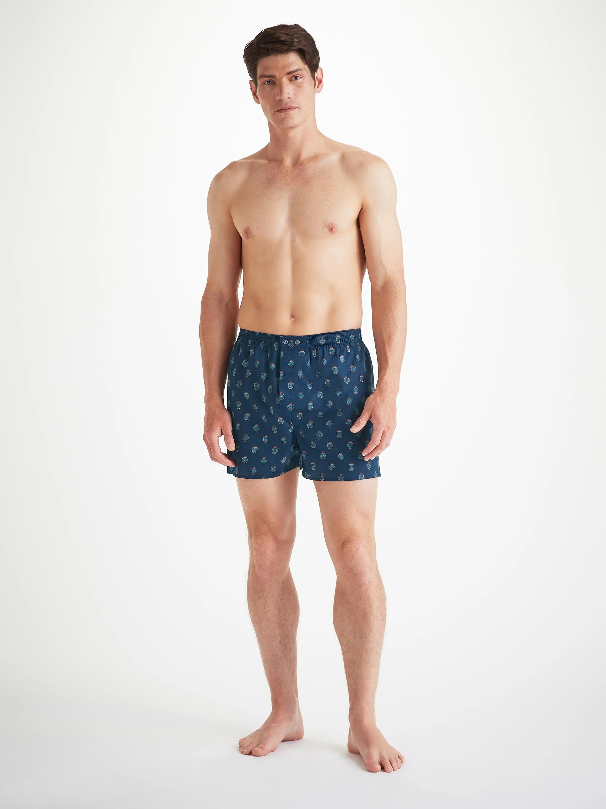Men's Classic Fit Boxers Cotton Batiste Navy Badge Print sold by Derek Rose product image thumbnail 3