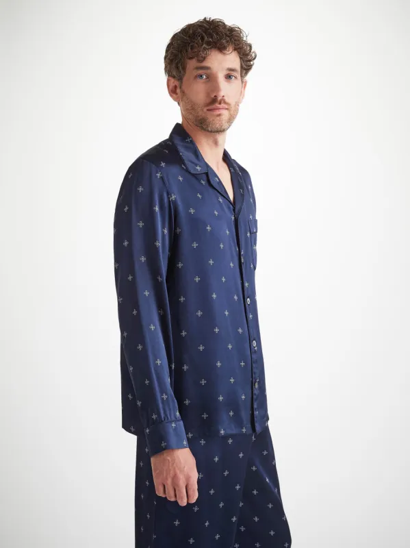Men's Pajamas Silk Satin Navy Sailor's Knot Print sold by Derek Rose