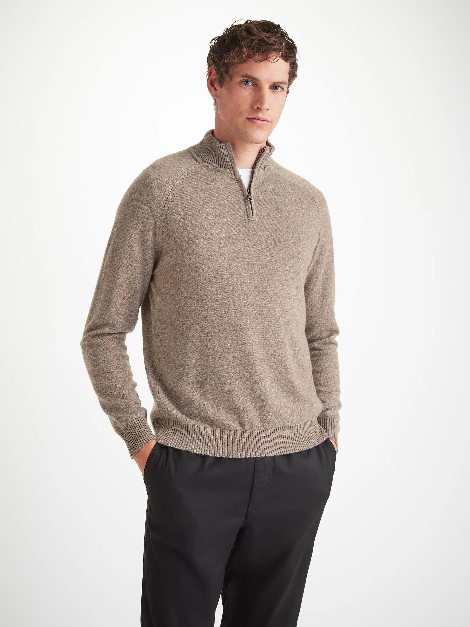 Men's Half-Zip Sweater Finley Cashmere Mole Heather sold by Derek Rose