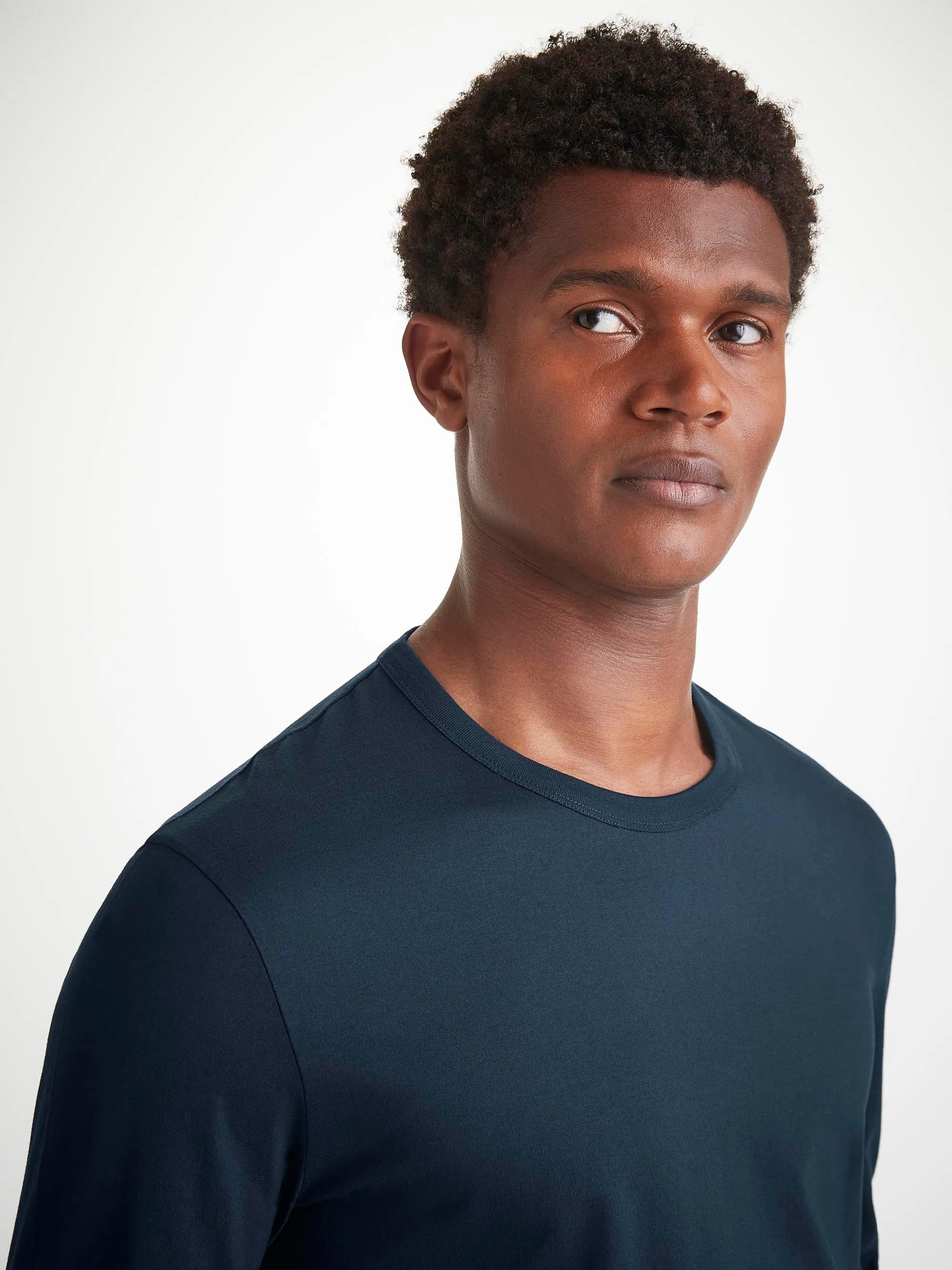 Men's Long Sleeve T-Shirt Barny Pima Cotton Navy sold by Derek Rose product image thumbnail 5