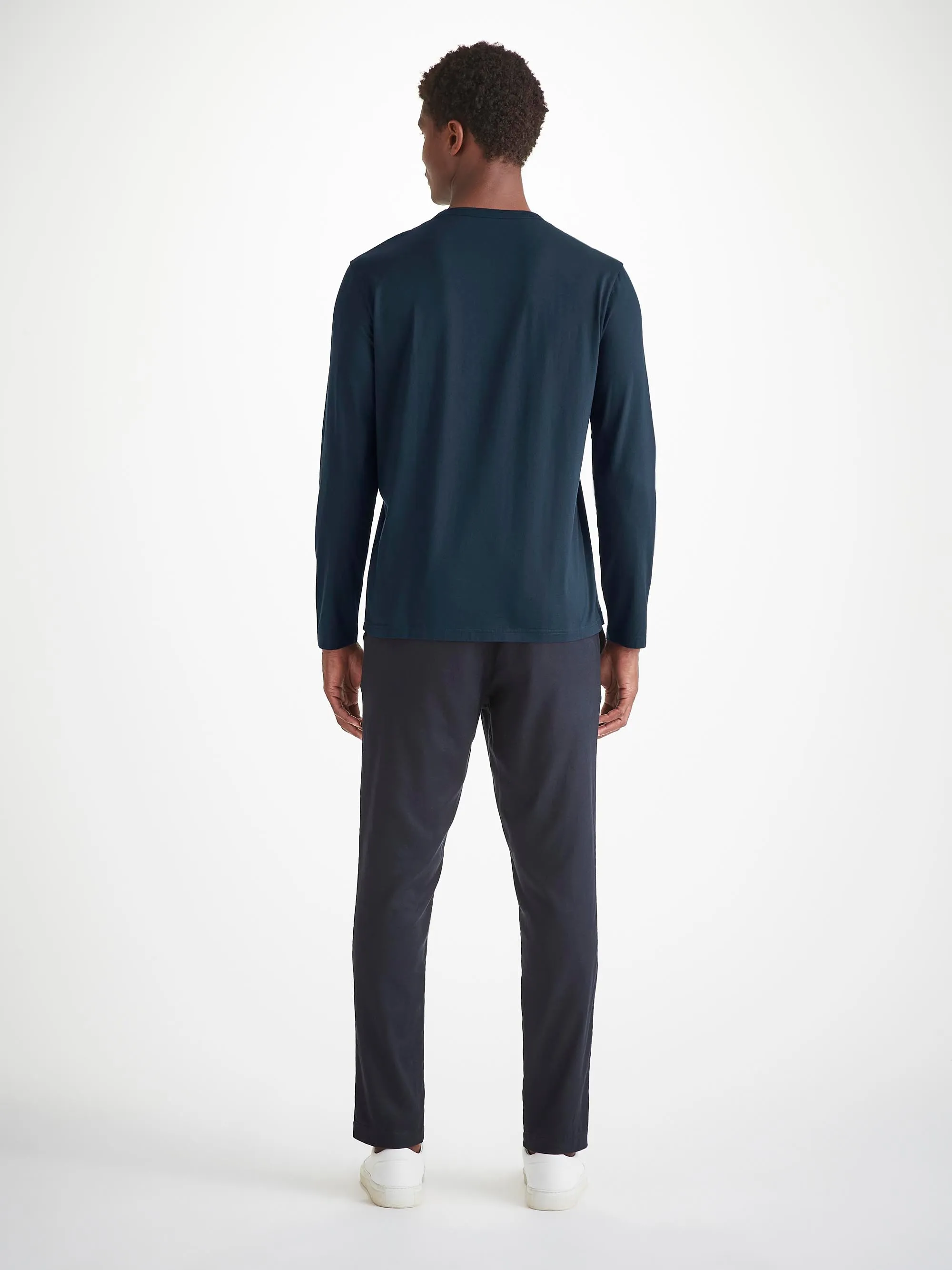 Men's Long Sleeve T-Shirt Barny Pima Cotton Navy sold by Derek Rose product image thumbnail 4