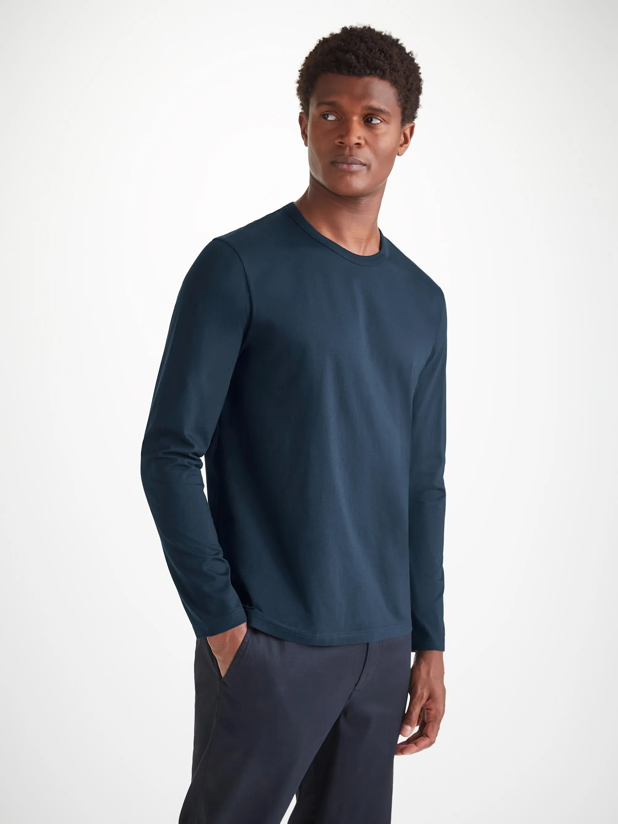 Men's Long Sleeve T-Shirt Barny Pima Cotton Navy sold by Derek Rose