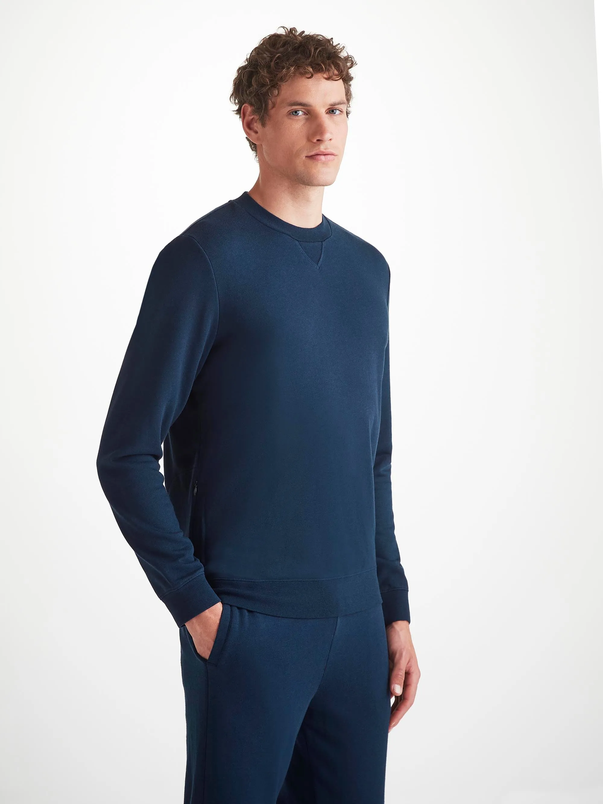 Men's Sweatshirt and Sweatpants Quinn Cotton Modal Navy sold by Derek Rose product image thumbnail 4