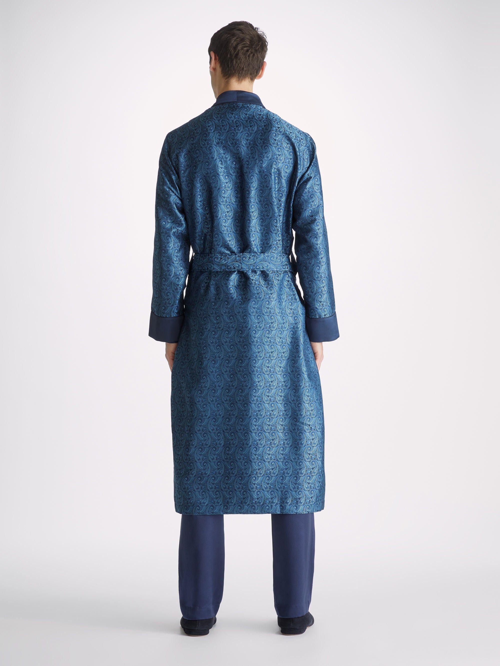 Men's Dressing Gown Verona 64 Silk Satin Navy sold by Derek Rose product image thumbnail 4