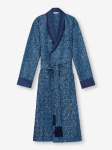 Men's Dressing Gown Verona 64 Silk Satin Navy sold by Derek Rose