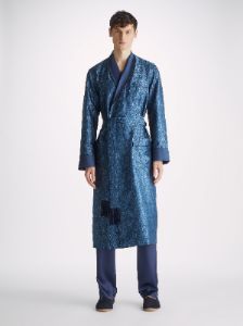 Men's Dressing Gown Verona 64 Silk Satin Navy sold by Derek Rose