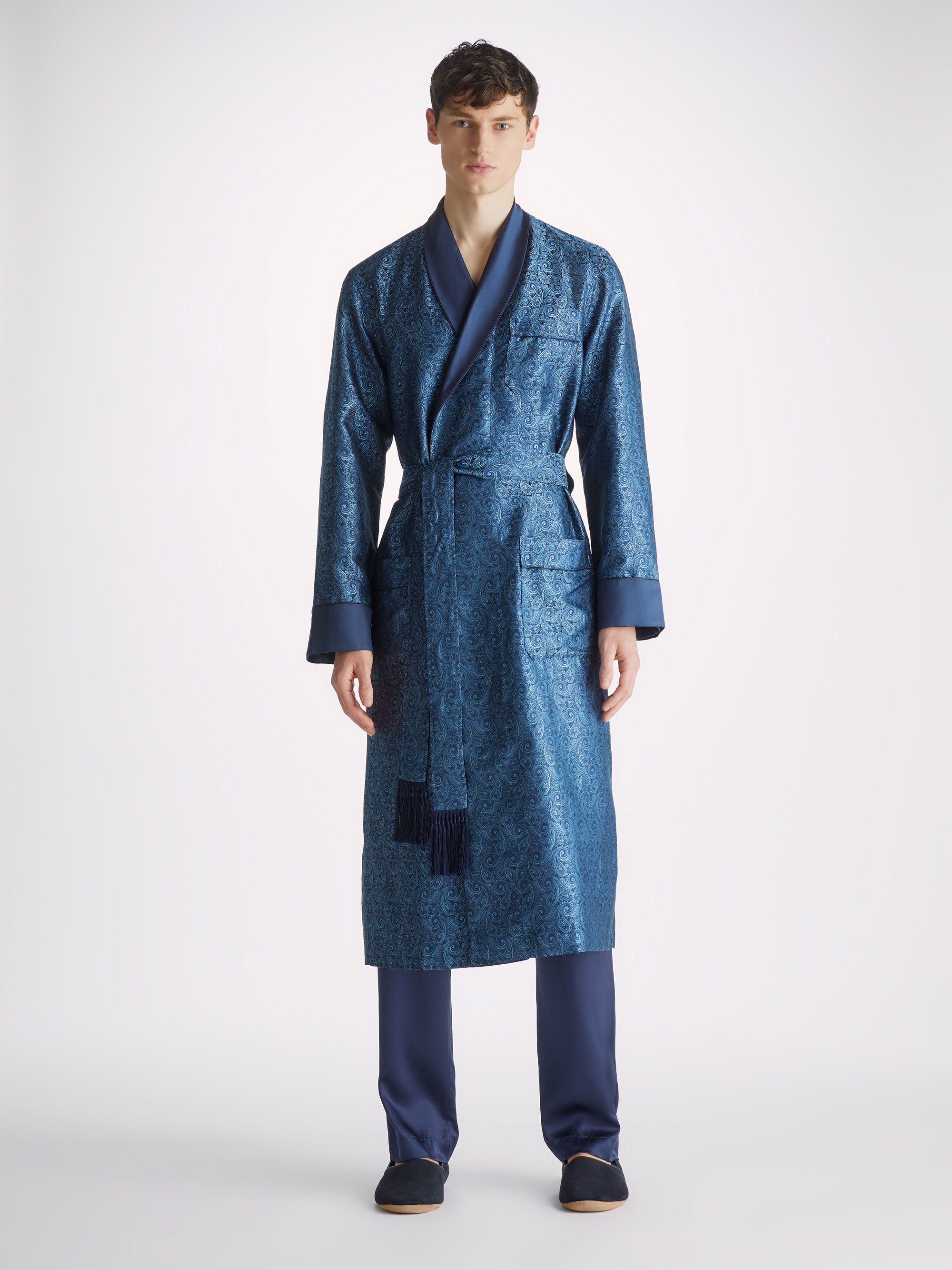 Men's Dressing Gown Verona 64 Silk Satin Navy sold by Derek Rose product image thumbnail 3