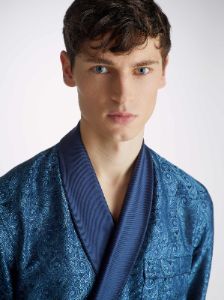 Men's Dressing Gown Verona 64 Silk Satin Navy sold by Derek Rose
