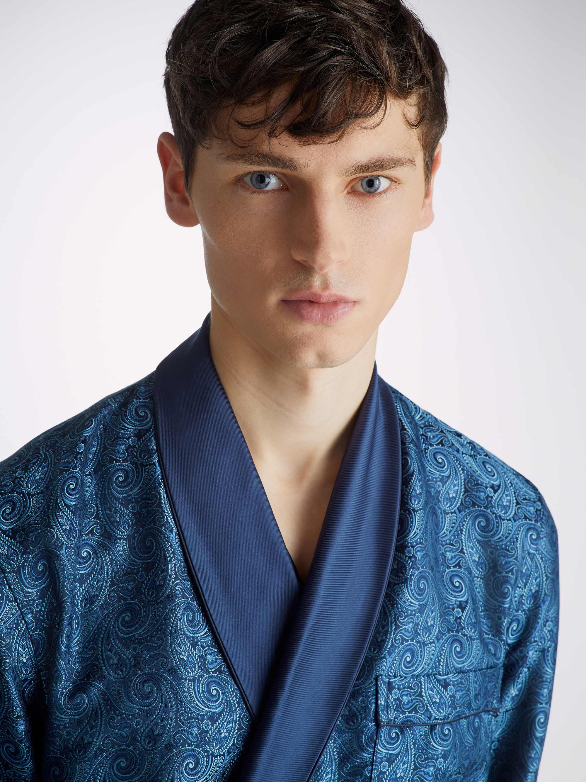 Men's Dressing Gown Verona 64 Silk Satin Navy sold by Derek Rose product image thumbnail 5