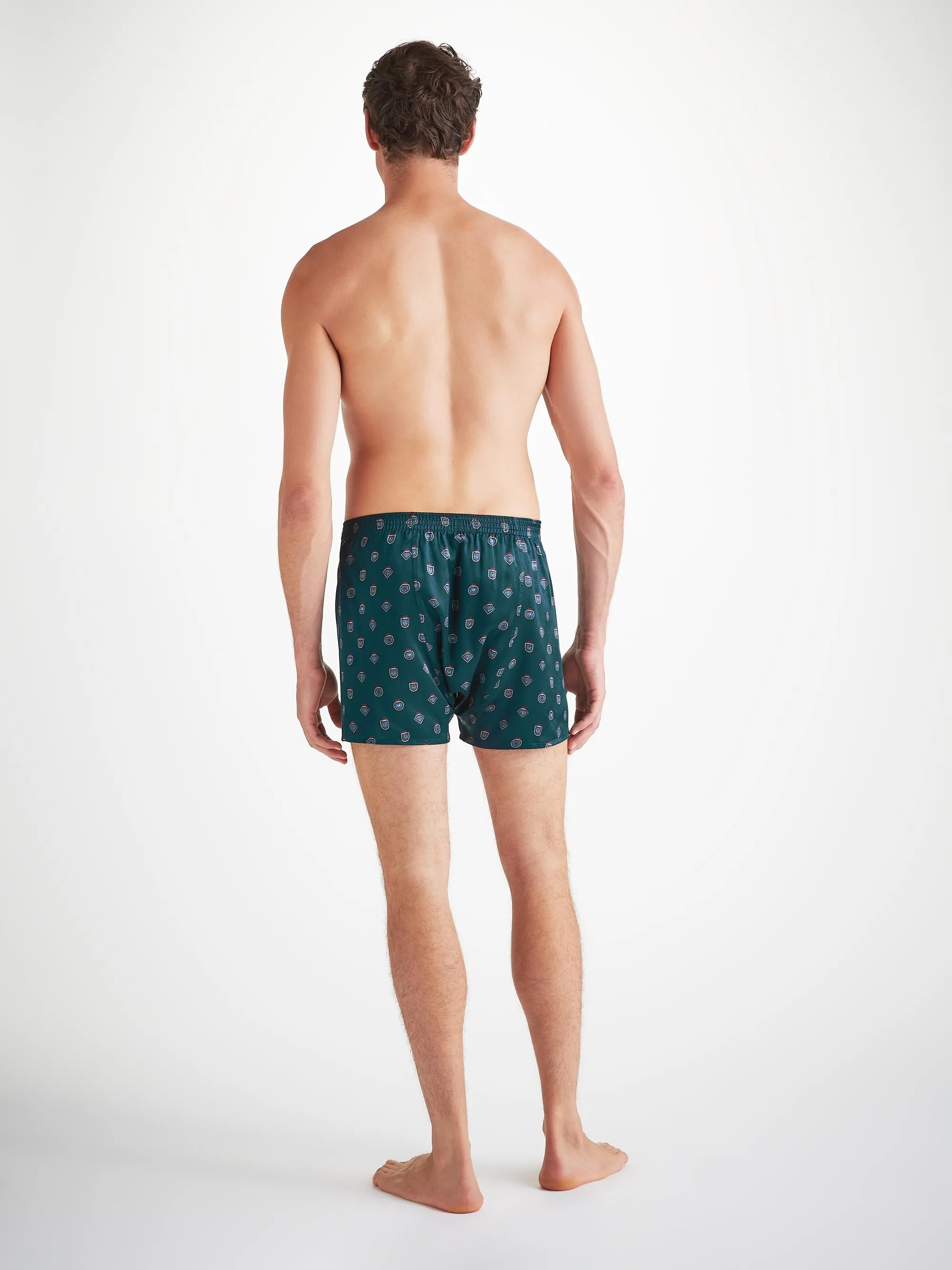 Men's Classic Fit Boxers Silk Satin Green Badge Print sold by Derek Rose product image thumbnail 4