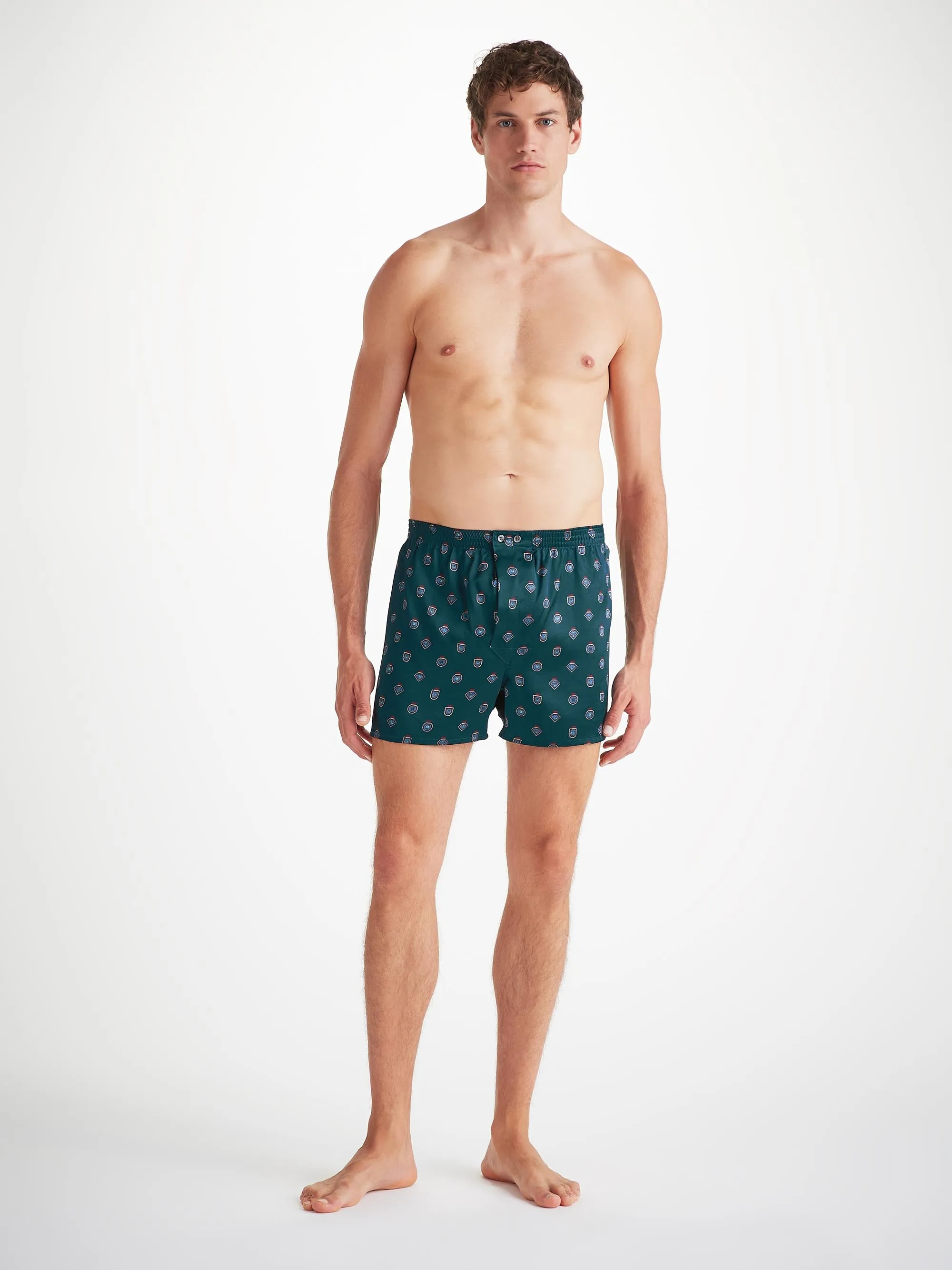 Men's Classic Fit Boxers Silk Satin Green Badge Print sold by Derek Rose product image thumbnail 5