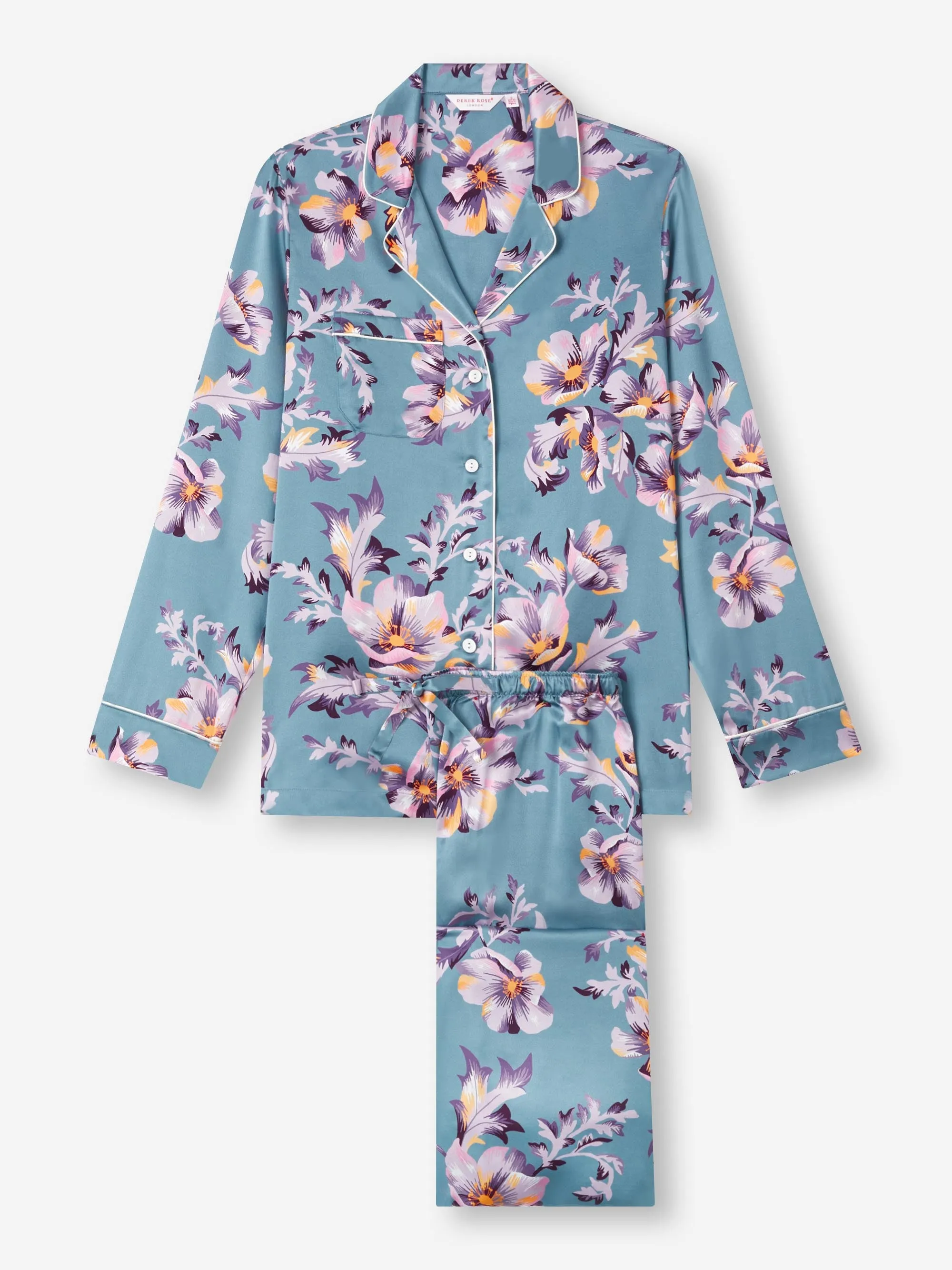 Women's Pajamas Silk Satin Blue Wildflower Pattern sold by Derek Rose product image thumbnail 2