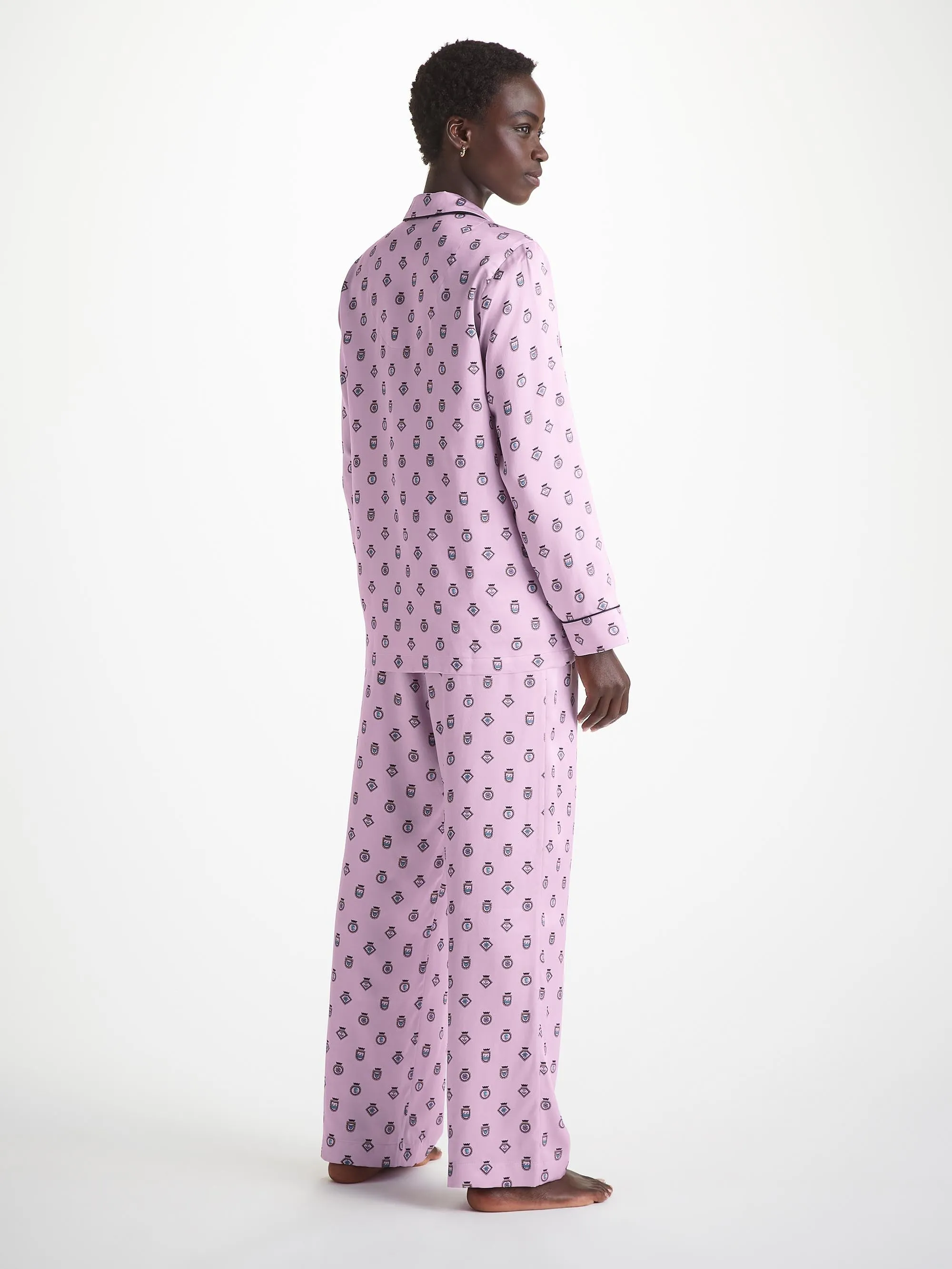 Women's Pajamas Silk Satin Lilac Badge Pattern sold by Derek Rose product image thumbnail 4