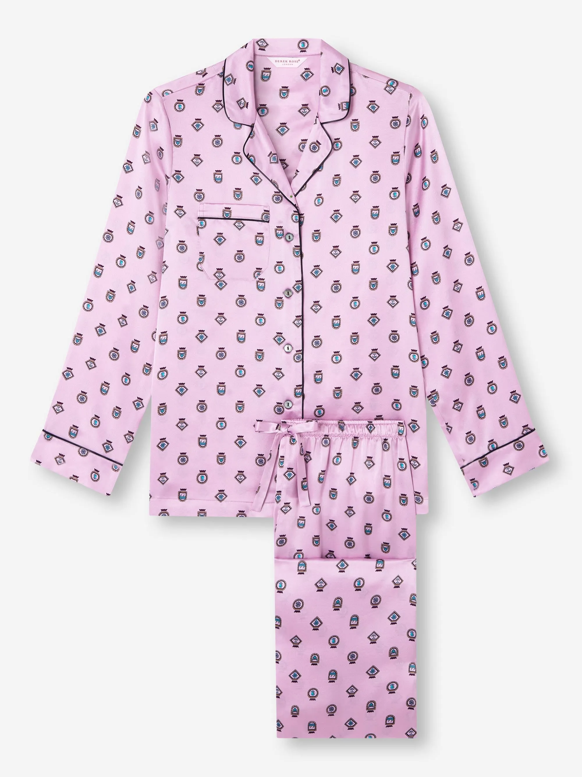 Women's Pajamas Silk Satin Lilac Badge Pattern sold by Derek Rose product image thumbnail 2