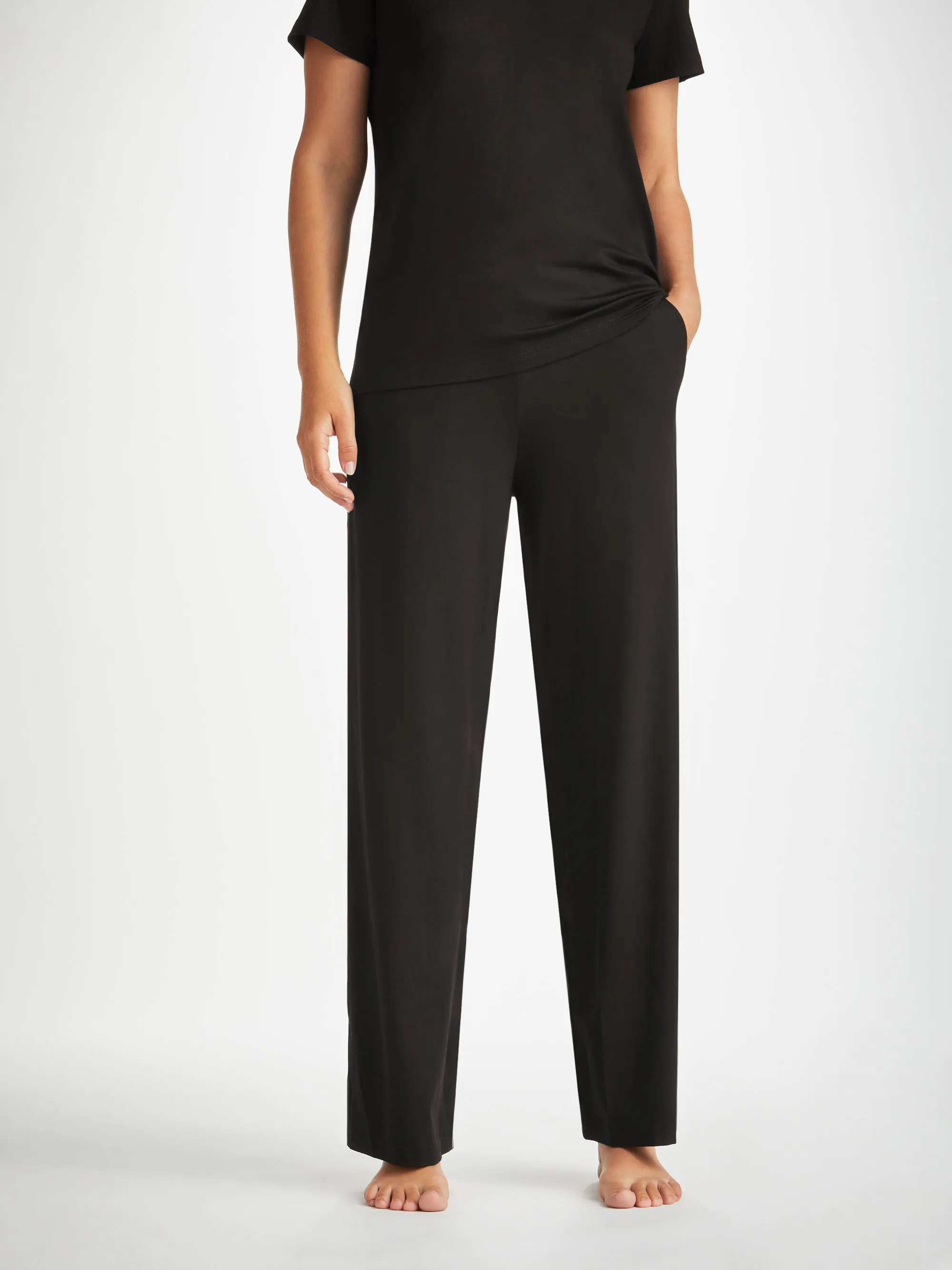 Women's V-Neck T-Shirt and Lounge Trousers Black Set sold by Derek Rose product image thumbnail 3