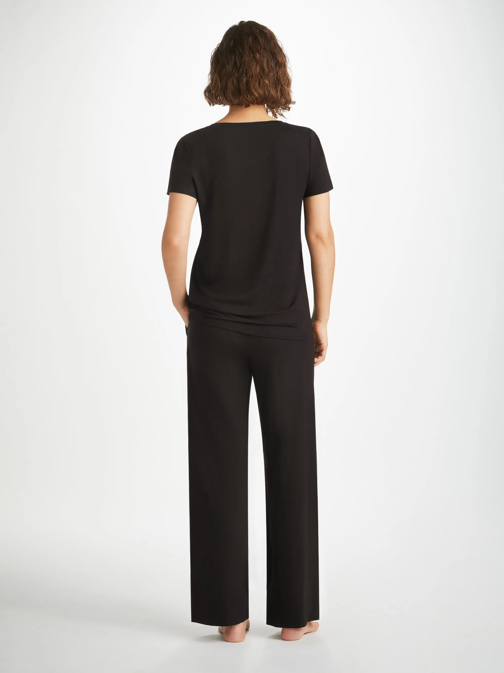 Women's V-Neck T-Shirt and Lounge Trousers Black Set sold by Derek Rose product image thumbnail 2