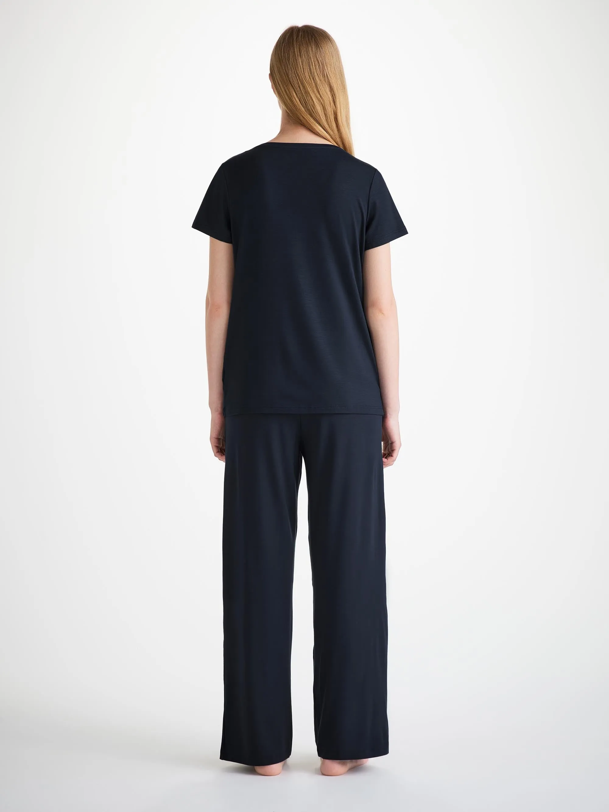 Women's V-Neck T-Shirt and Lounge Trousers Navy Set sold by Derek Rose product image thumbnail 2